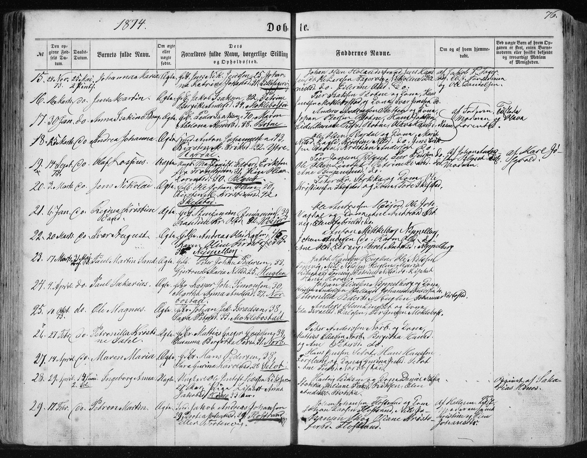 Ministerialprotokoller, klokkerbøker og fødselsregistre - Nordland, AV/SAT-A-1459/838/L0556: Klokkerbok nr. 838C03, 1861-1893, s. 76