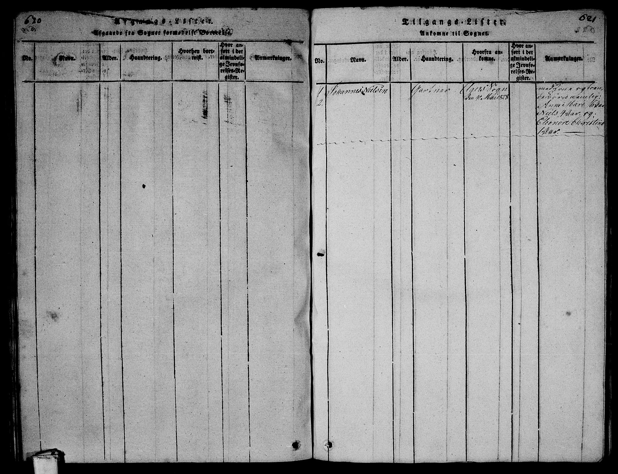 Larvik kirkebøker, AV/SAKO-A-352/G/Gb/L0001: Klokkerbok nr. II 1, 1818-1843, s. 620-621