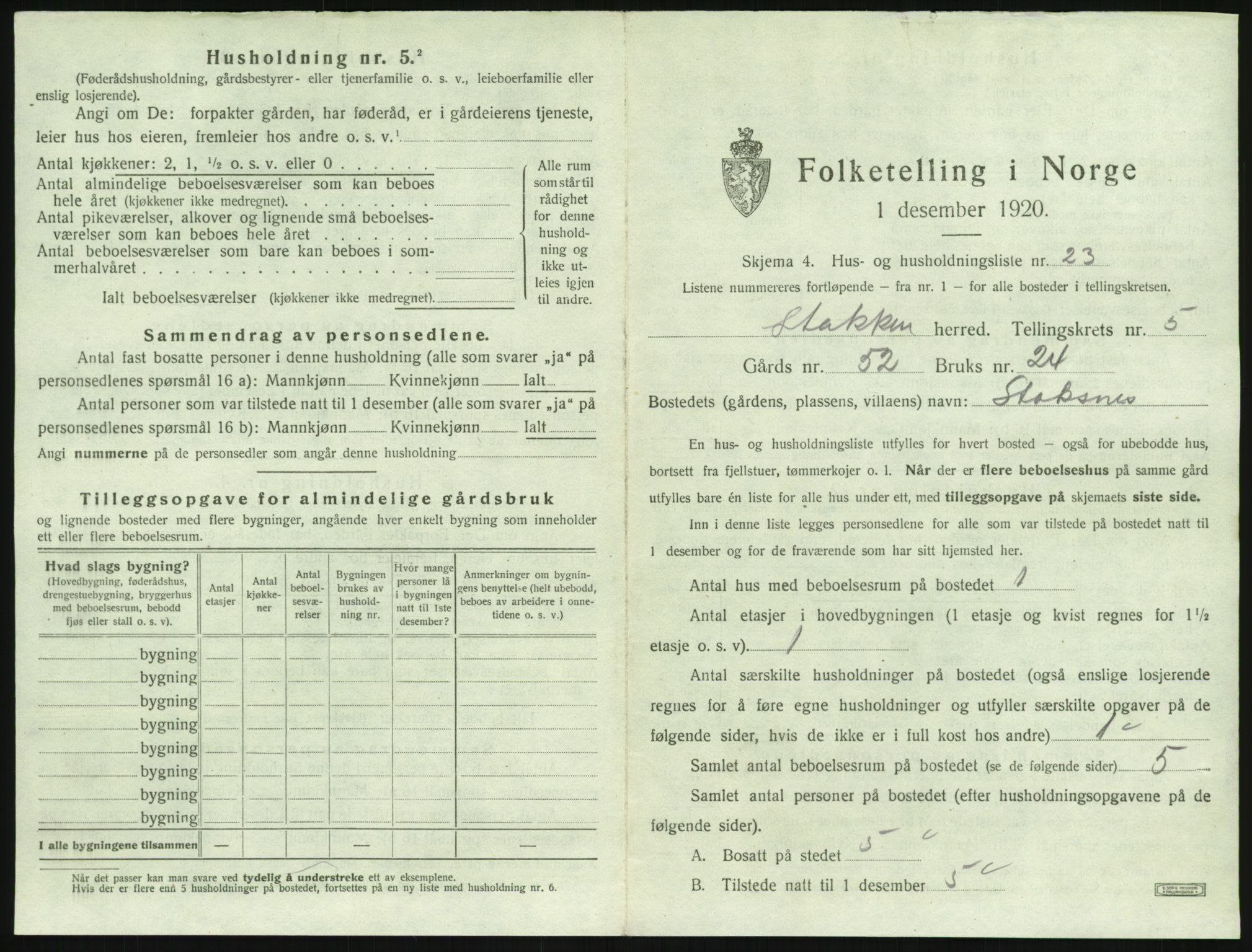 SAK, Folketelling 1920 for 0917 Stokken herred, 1920, s. 500