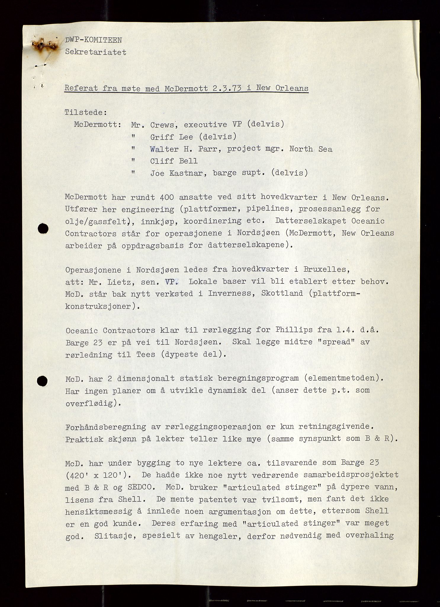 Industridepartementet, Oljekontoret, AV/SAST-A-101348/Di/L0003: DWP, møtereferater, 1972-1974, s. 352