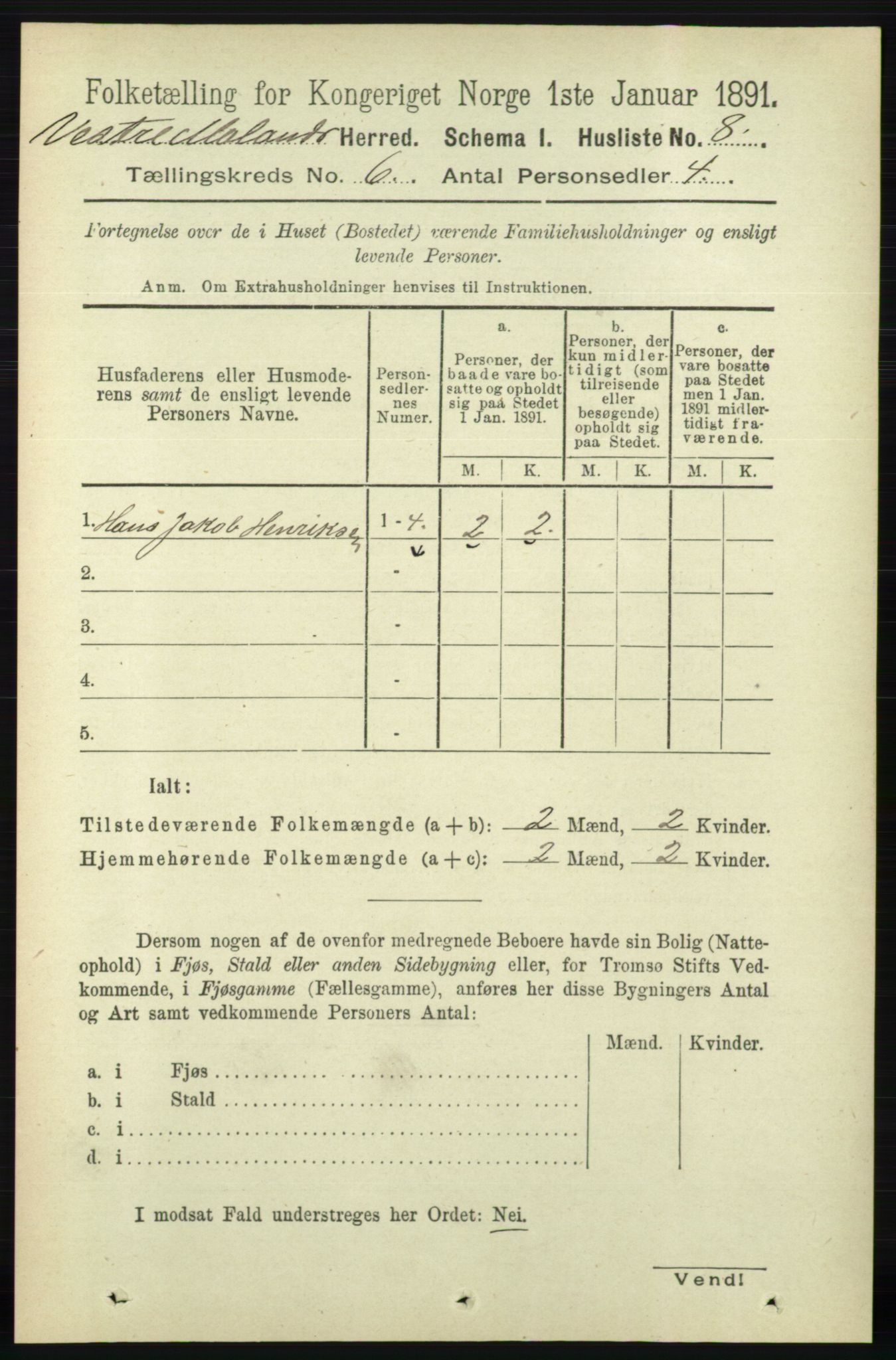 RA, Folketelling 1891 for 0926 Vestre Moland herred, 1891, s. 2277