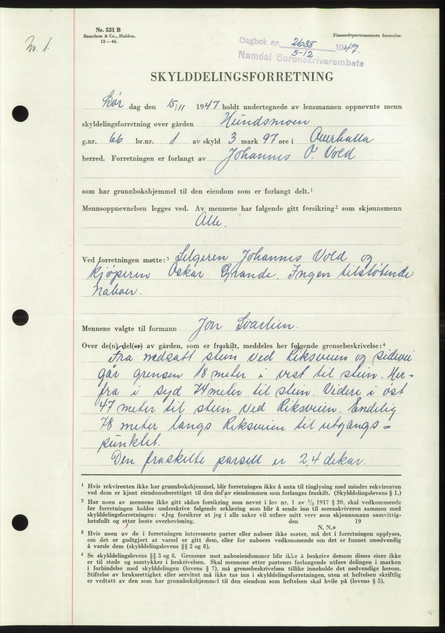 Namdal sorenskriveri, SAT/A-4133/1/2/2C: Pantebok nr. -, 1947-1948, Dagboknr: 2688/1947