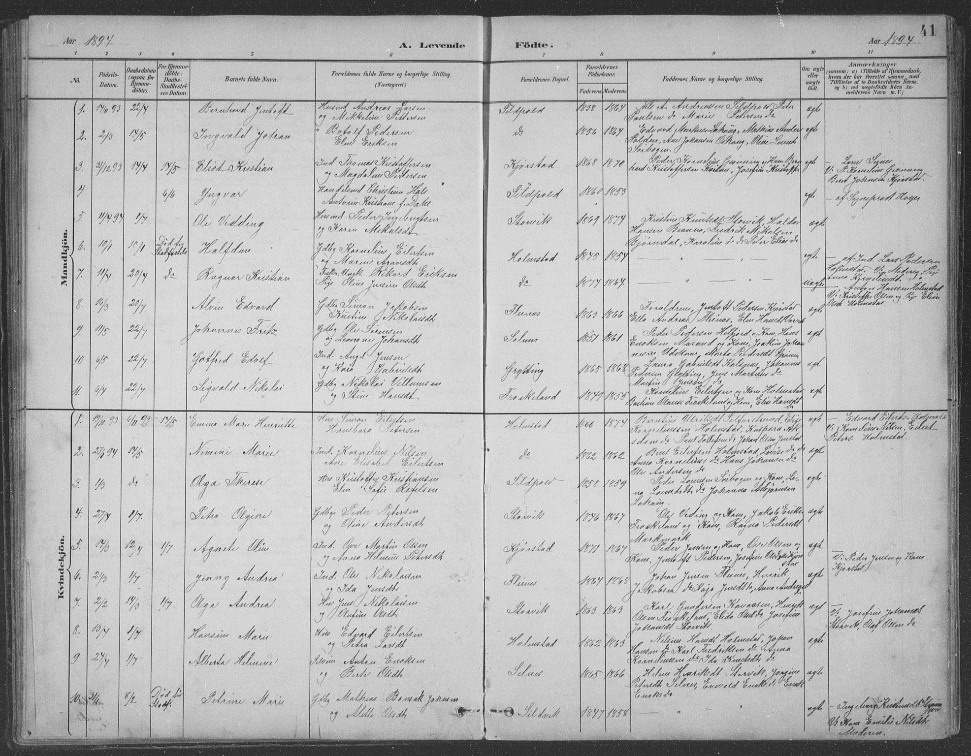 Ministerialprotokoller, klokkerbøker og fødselsregistre - Nordland, SAT/A-1459/890/L1290: Klokkerbok nr. 890C01, 1882-1911, s. 41
