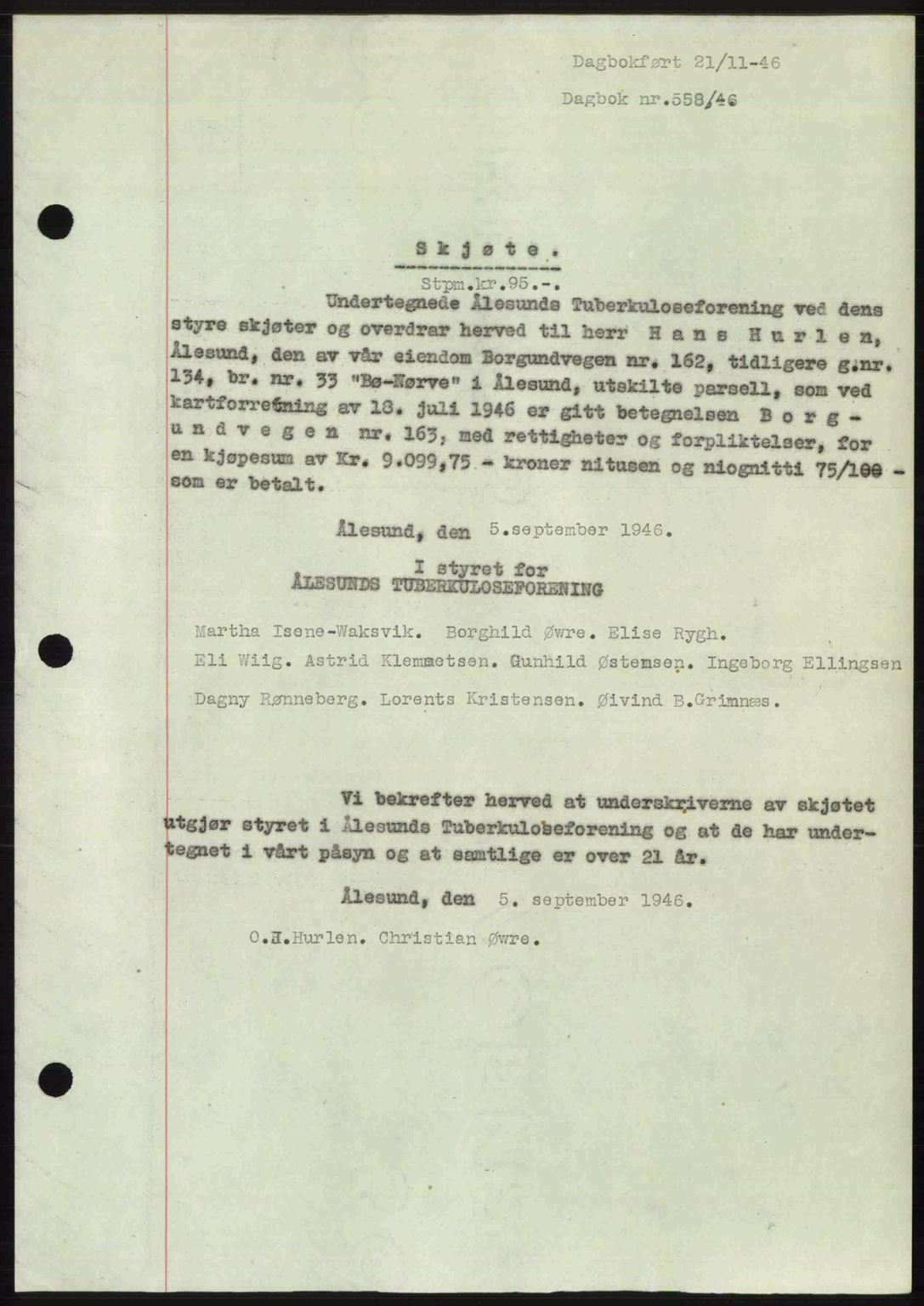 Ålesund byfogd, AV/SAT-A-4384: Pantebok nr. 36b, 1946-1947, Dagboknr: 558/1946