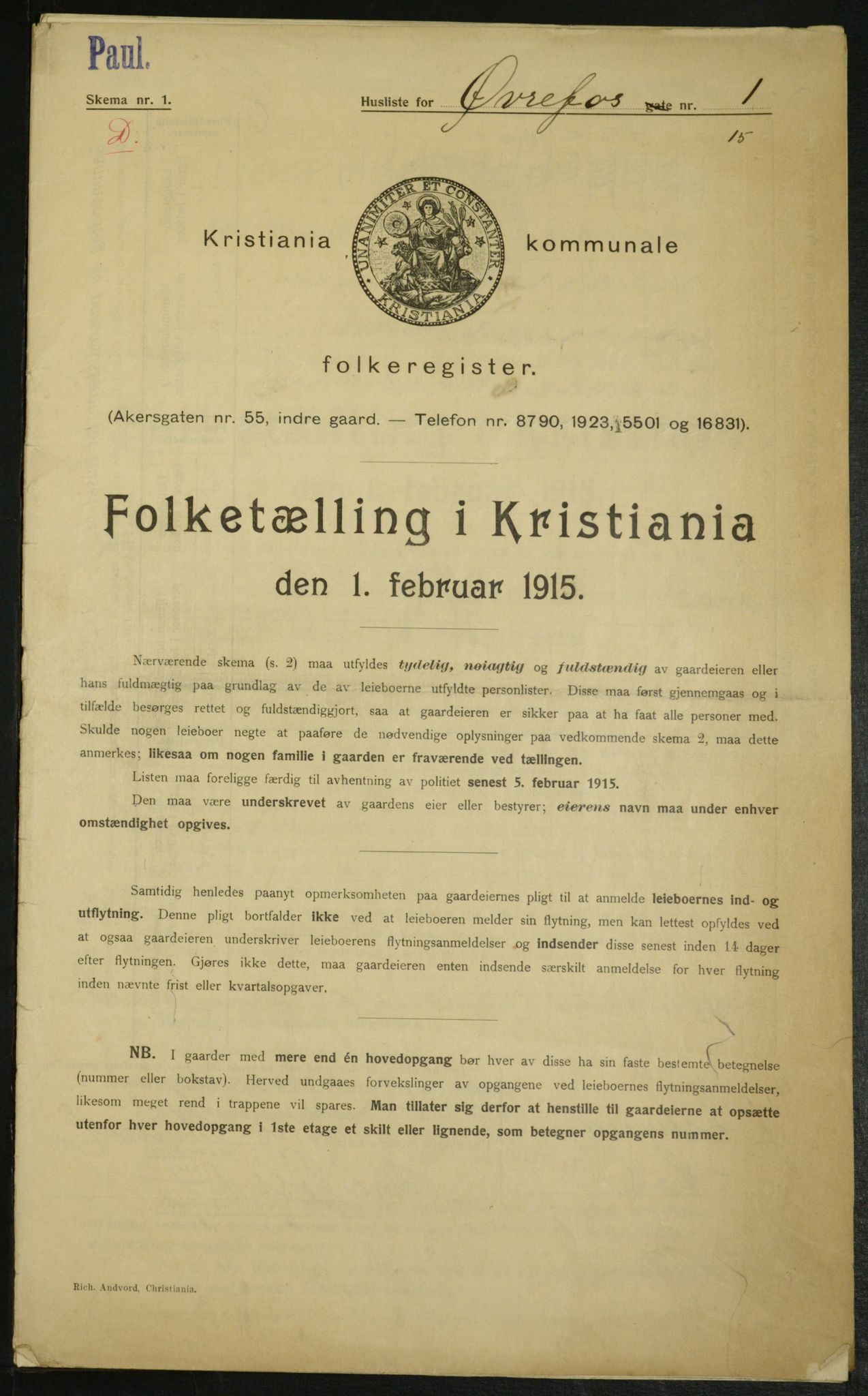 OBA, Kommunal folketelling 1.2.1915 for Kristiania, 1915, s. 130084