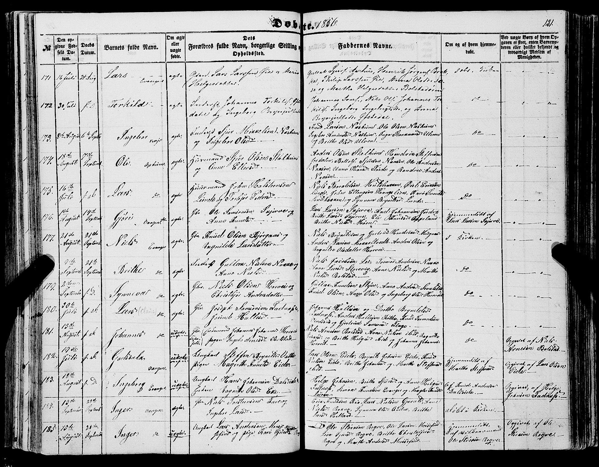 Voss sokneprestembete, AV/SAB-A-79001/H/Haa: Ministerialbok nr. A 16, 1849-1863, s. 121