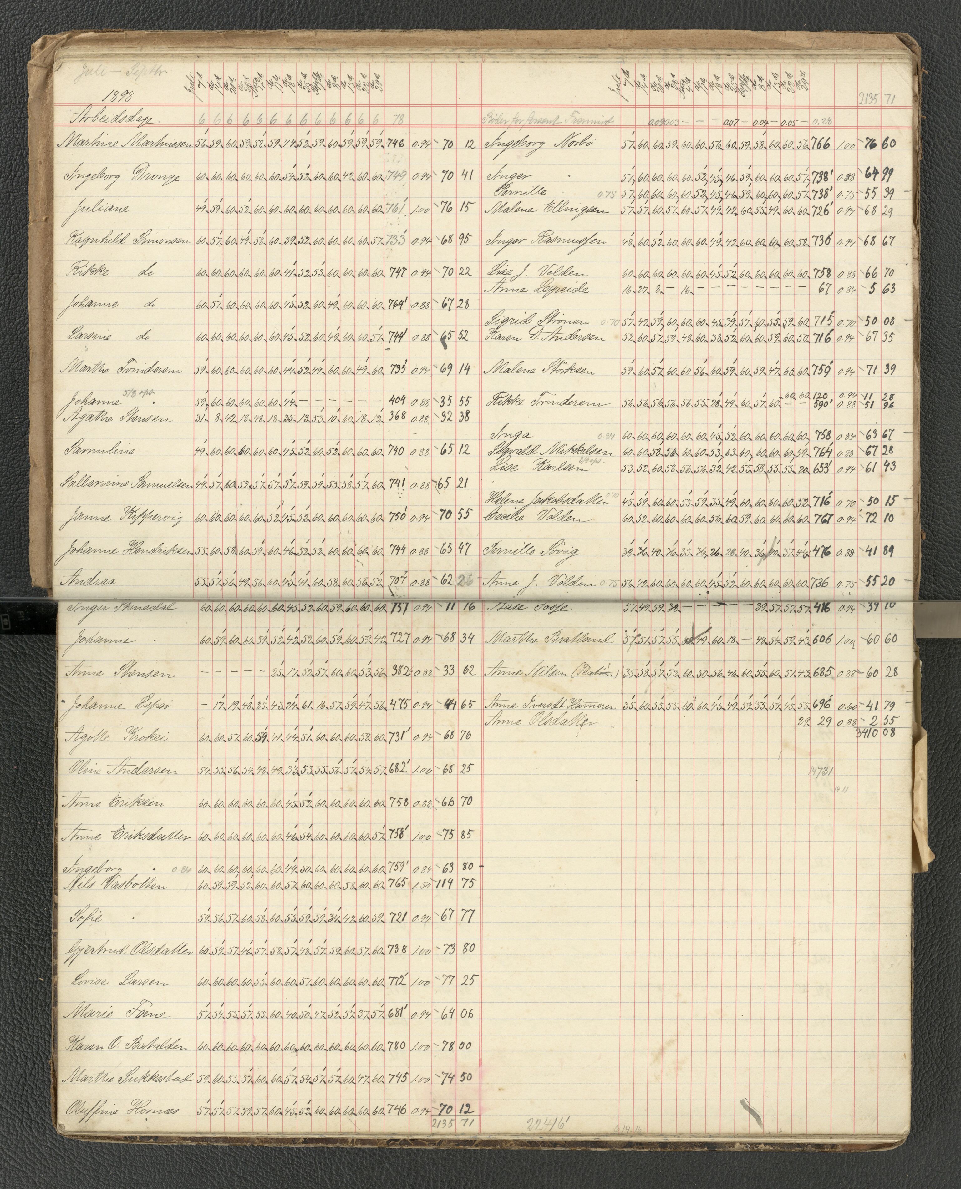 Rosendahl & Co, A/S, reperbane og notfabrikk, BBA/A-0680/J/Jb/L0001/0003: Regnskaps- og lønningsbøker / Lønningsbok, 1894-1901