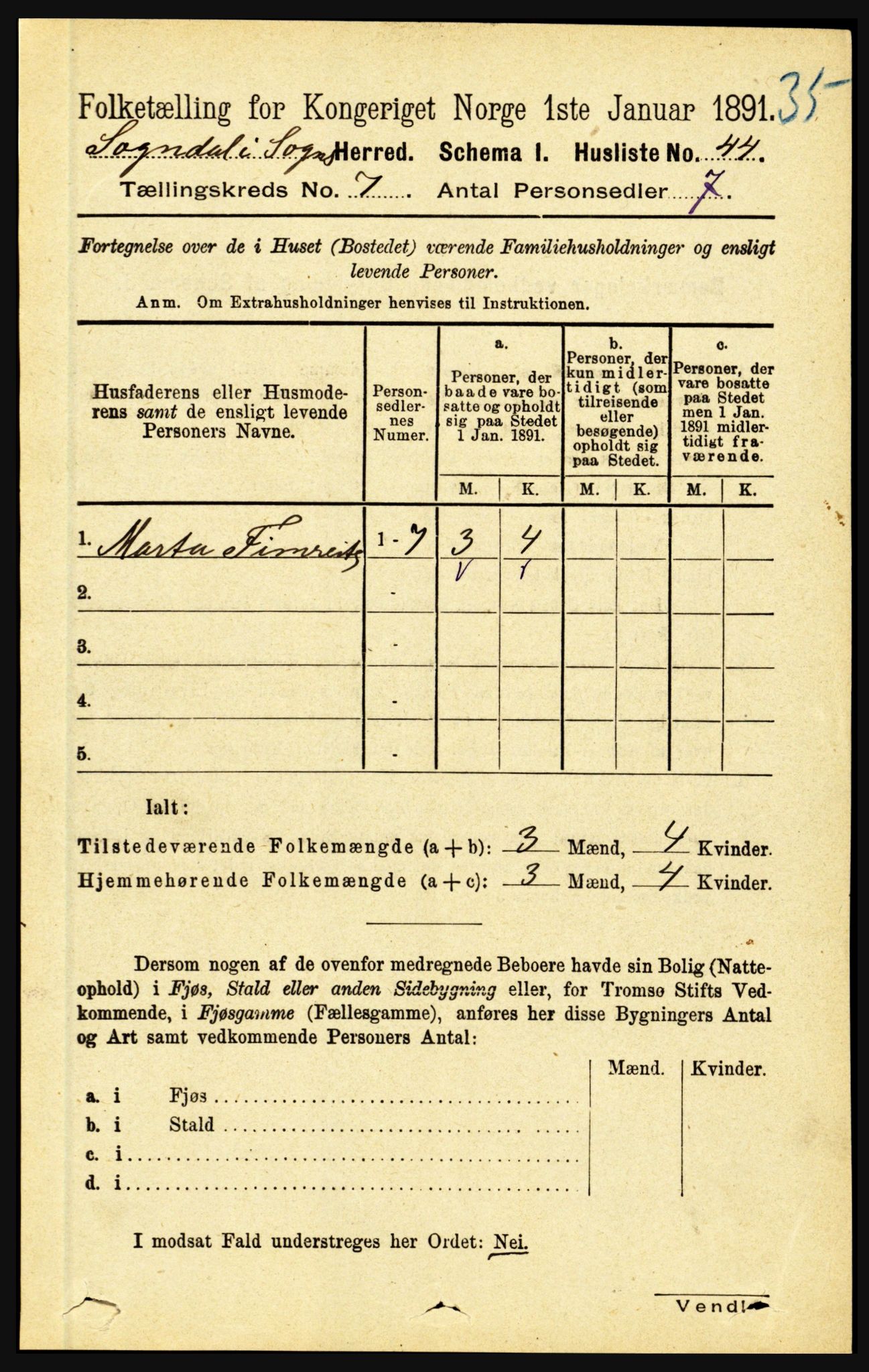 RA, Folketelling 1891 for 1420 Sogndal herred, 1891, s. 2973