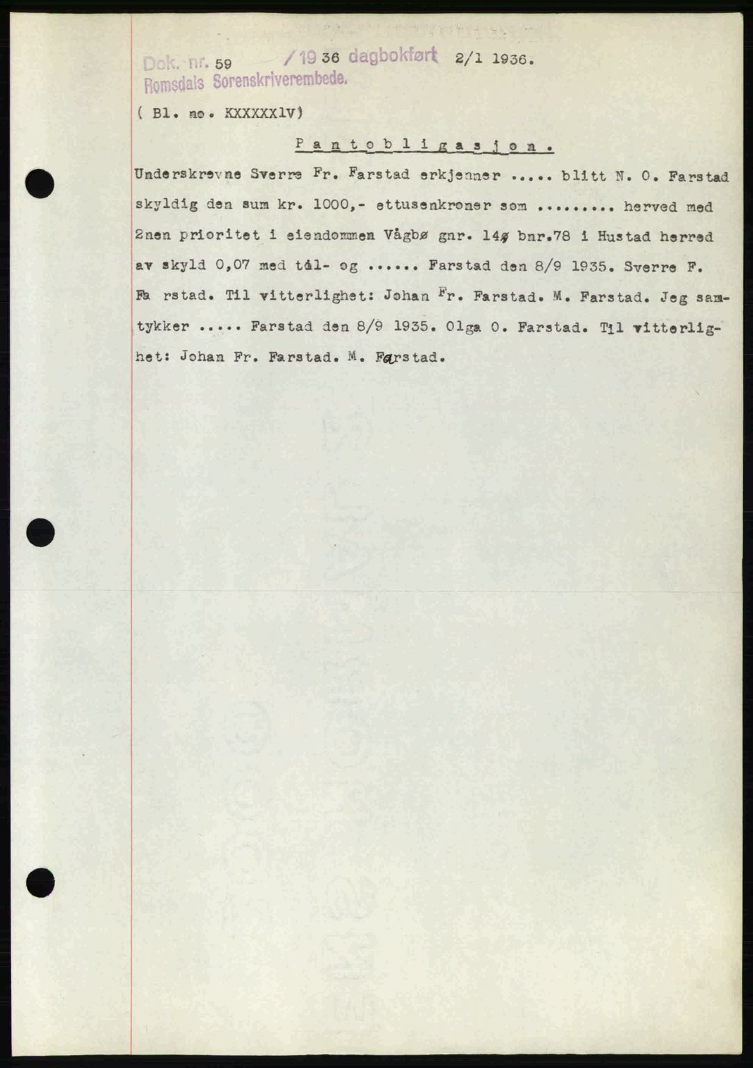 Romsdal sorenskriveri, SAT/A-4149/1/2/2C: Pantebok nr. B1, 1936-1939, Dagboknr: 59/1936
