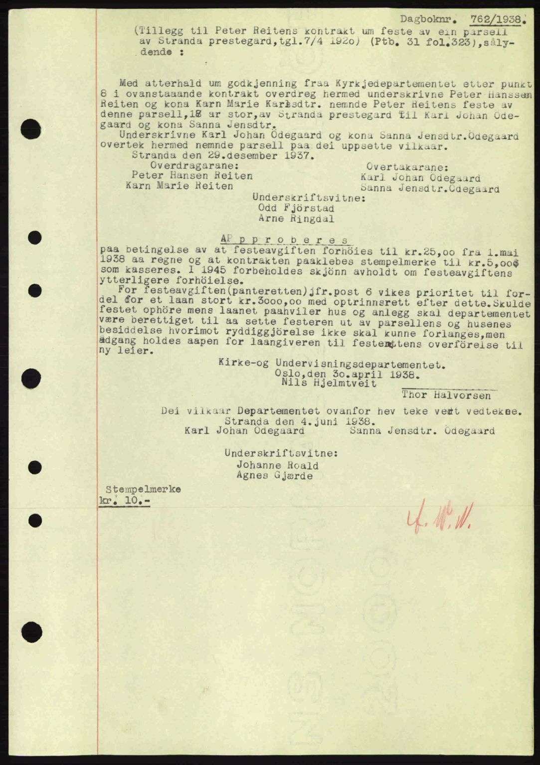 Nordre Sunnmøre sorenskriveri, AV/SAT-A-0006/1/2/2C/2Ca: Pantebok nr. A4, 1937-1938, Dagboknr: 762/1938