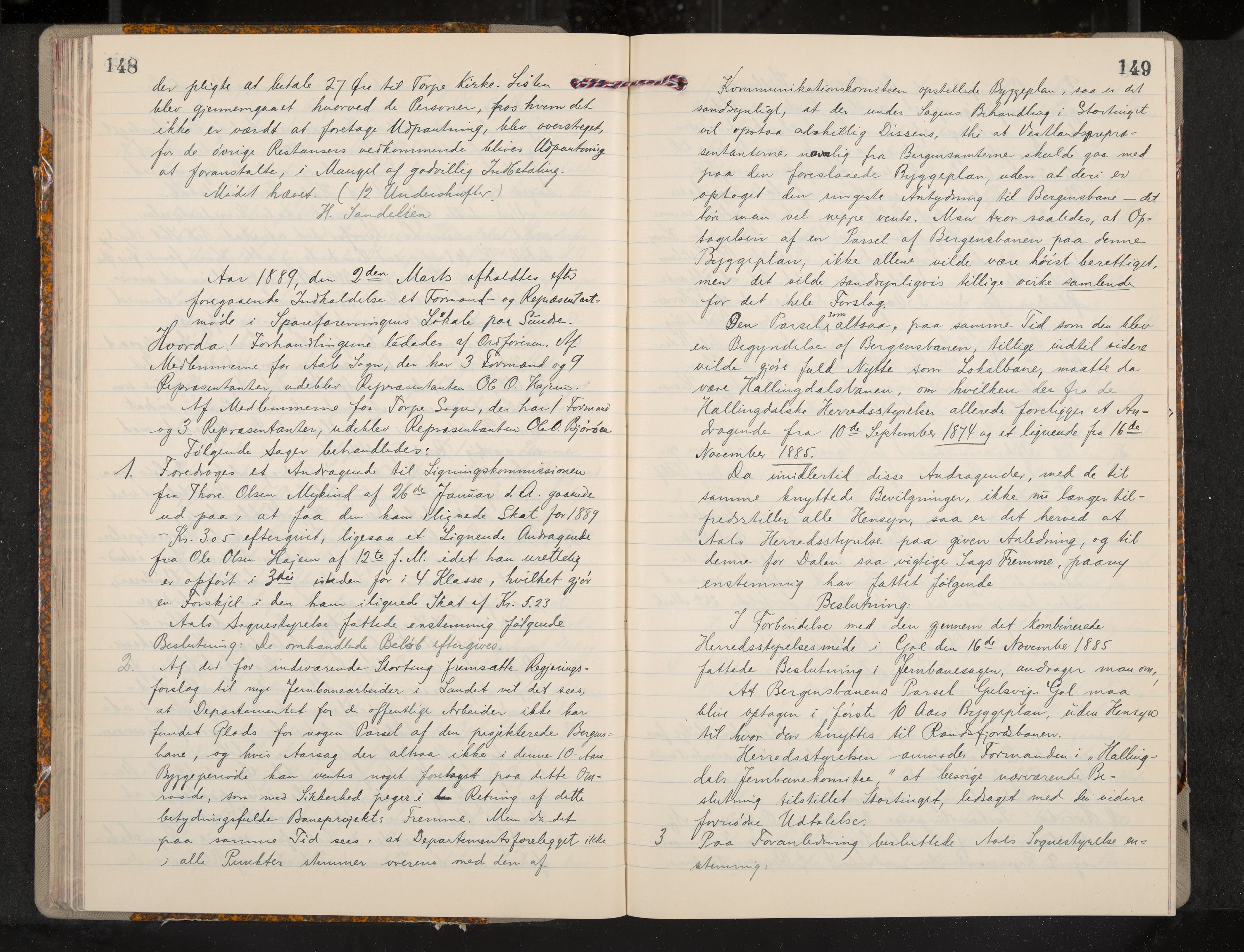 Ål formannskap og sentraladministrasjon, IKAK/0619021/A/Aa/L0004: Utskrift av møtebok, 1881-1901, s. 148-149