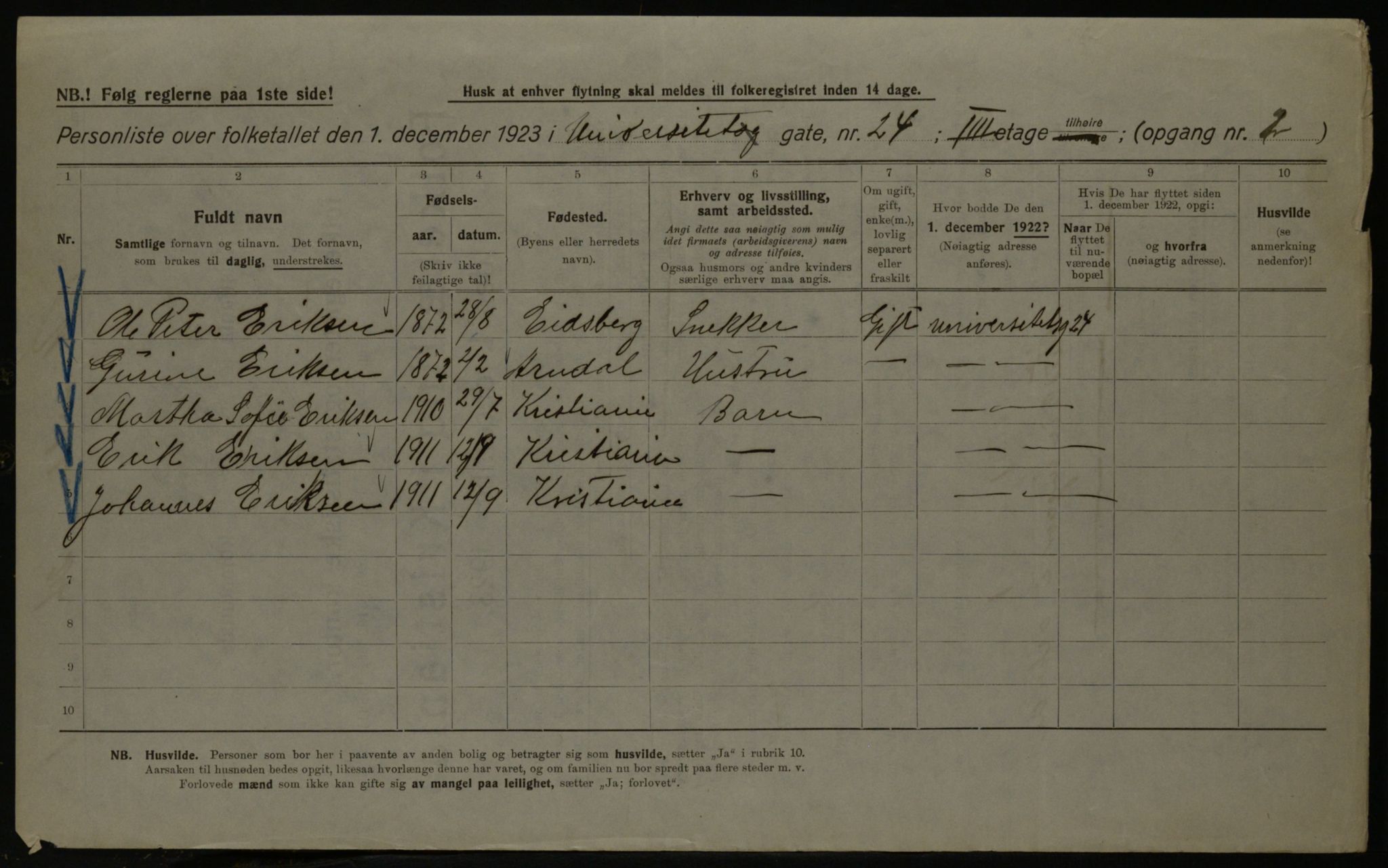 OBA, Kommunal folketelling 1.12.1923 for Kristiania, 1923, s. 132883