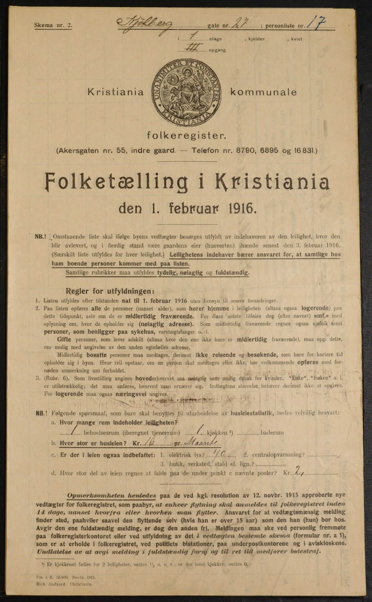 OBA, Kommunal folketelling 1.2.1916 for Kristiania, 1916, s. 52956