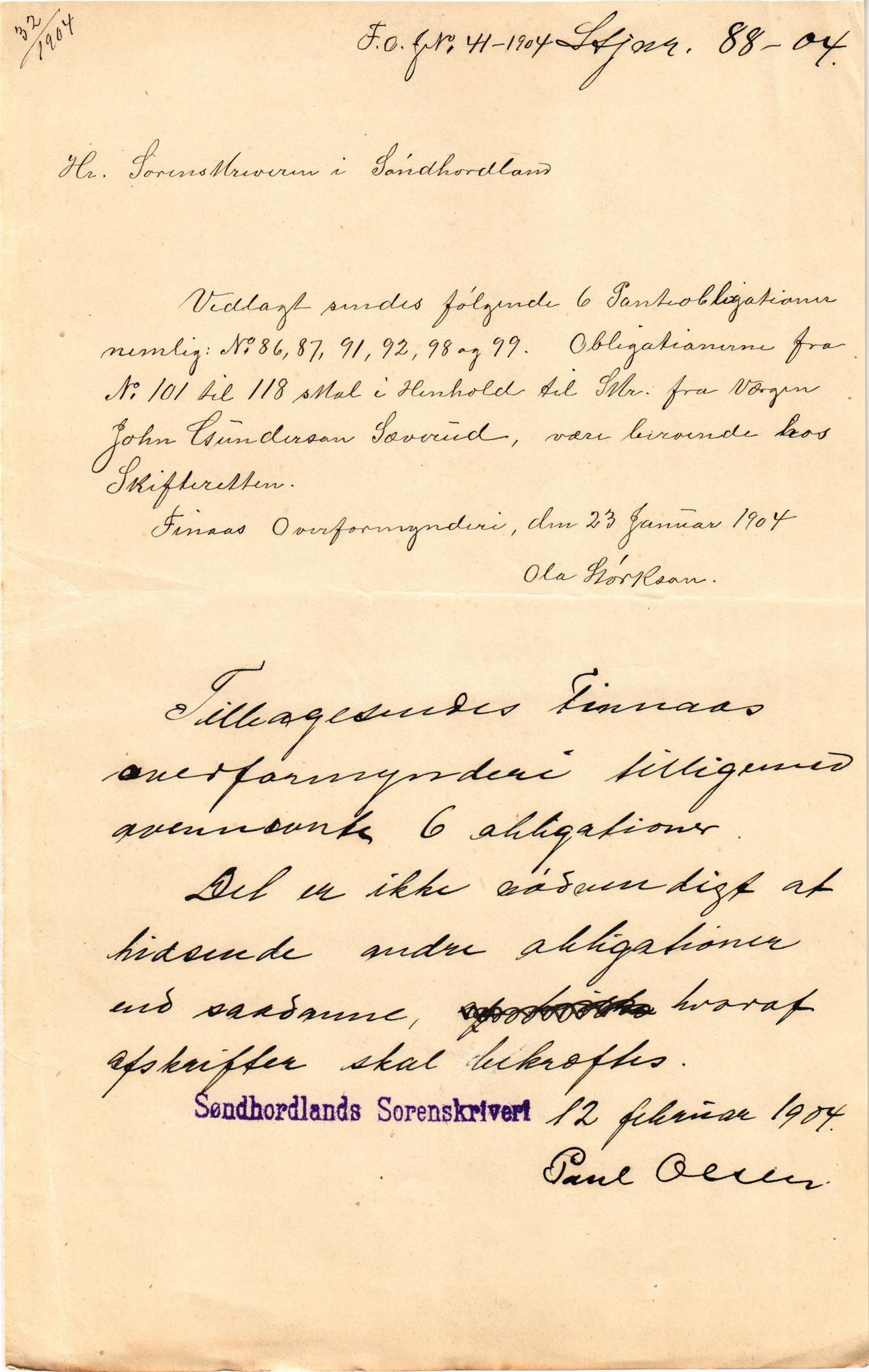 Finnaas kommune. Overformynderiet, IKAH/1218a-812/D/Da/Daa/L0002/0002: Kronologisk ordna korrespondanse / Kronologisk ordna korrespondanse, 1901-1904, s. 174