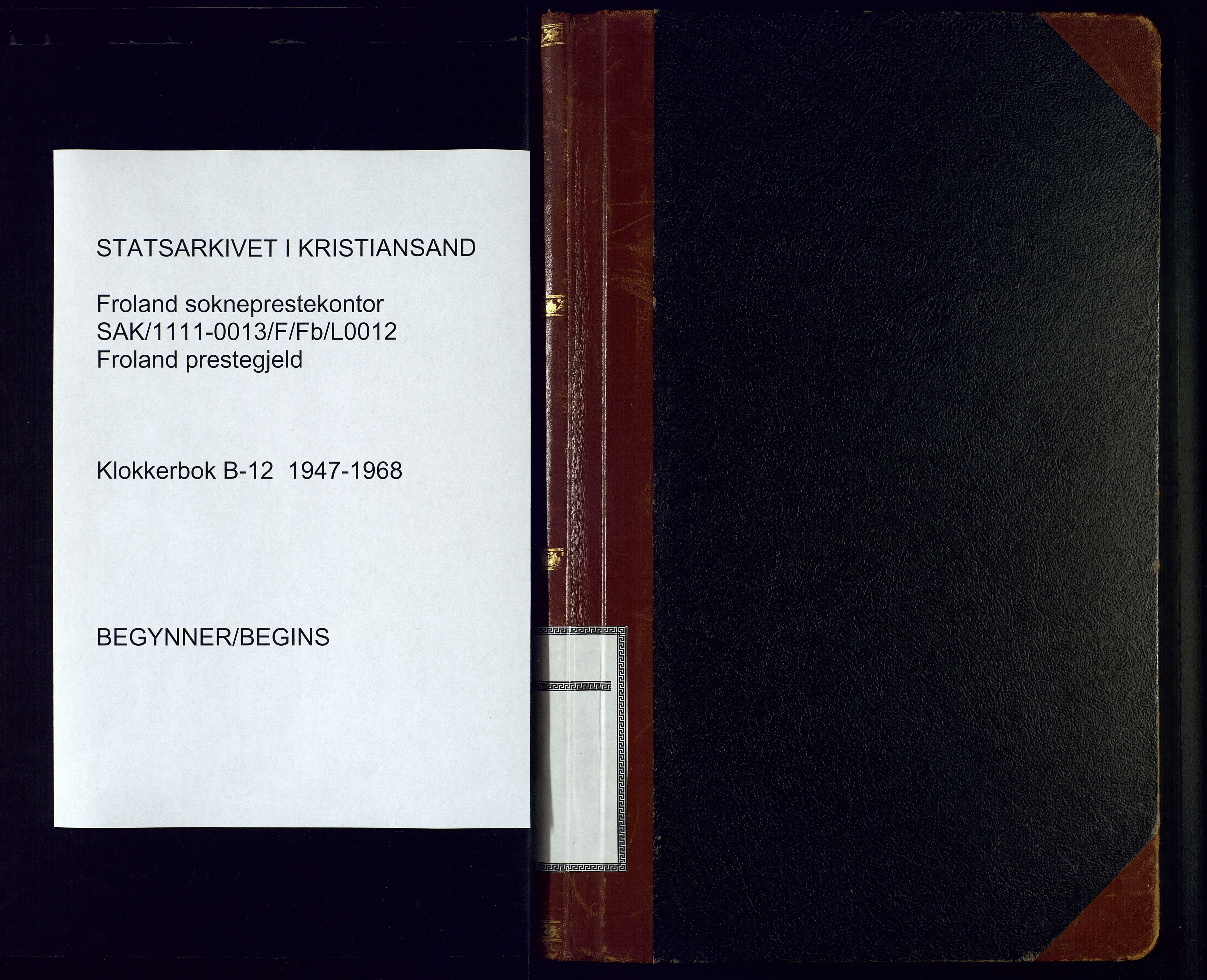 Froland sokneprestkontor, SAK/1111-0013/F/Fb/L0012: Klokkerbok nr. B-12, 1947-1968