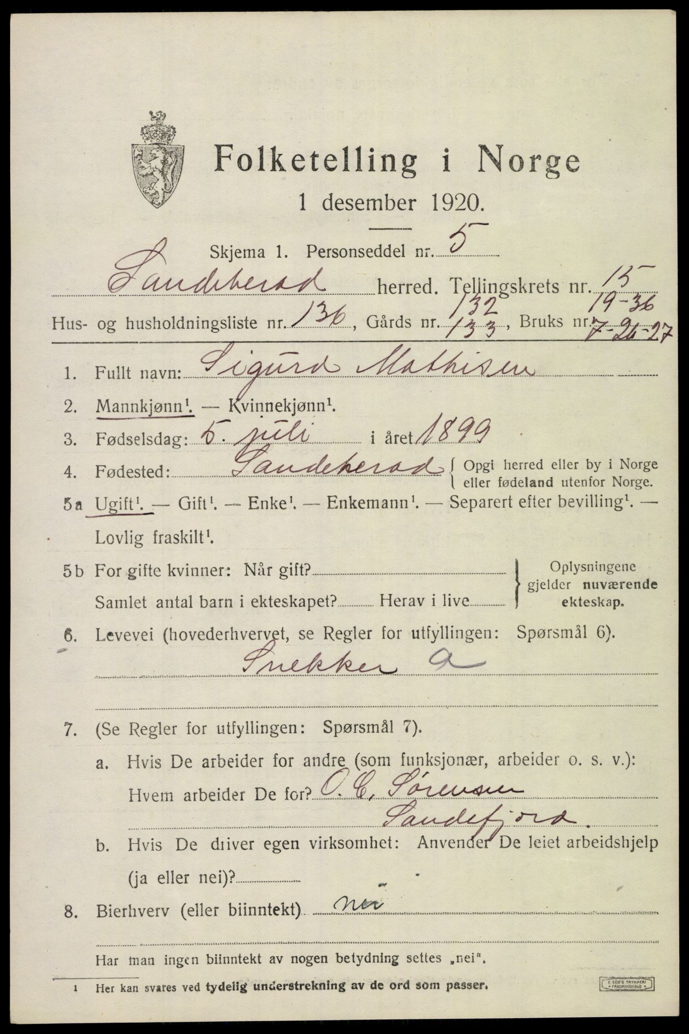 SAKO, Folketelling 1920 for 0724 Sandeherred herred, 1920, s. 24430