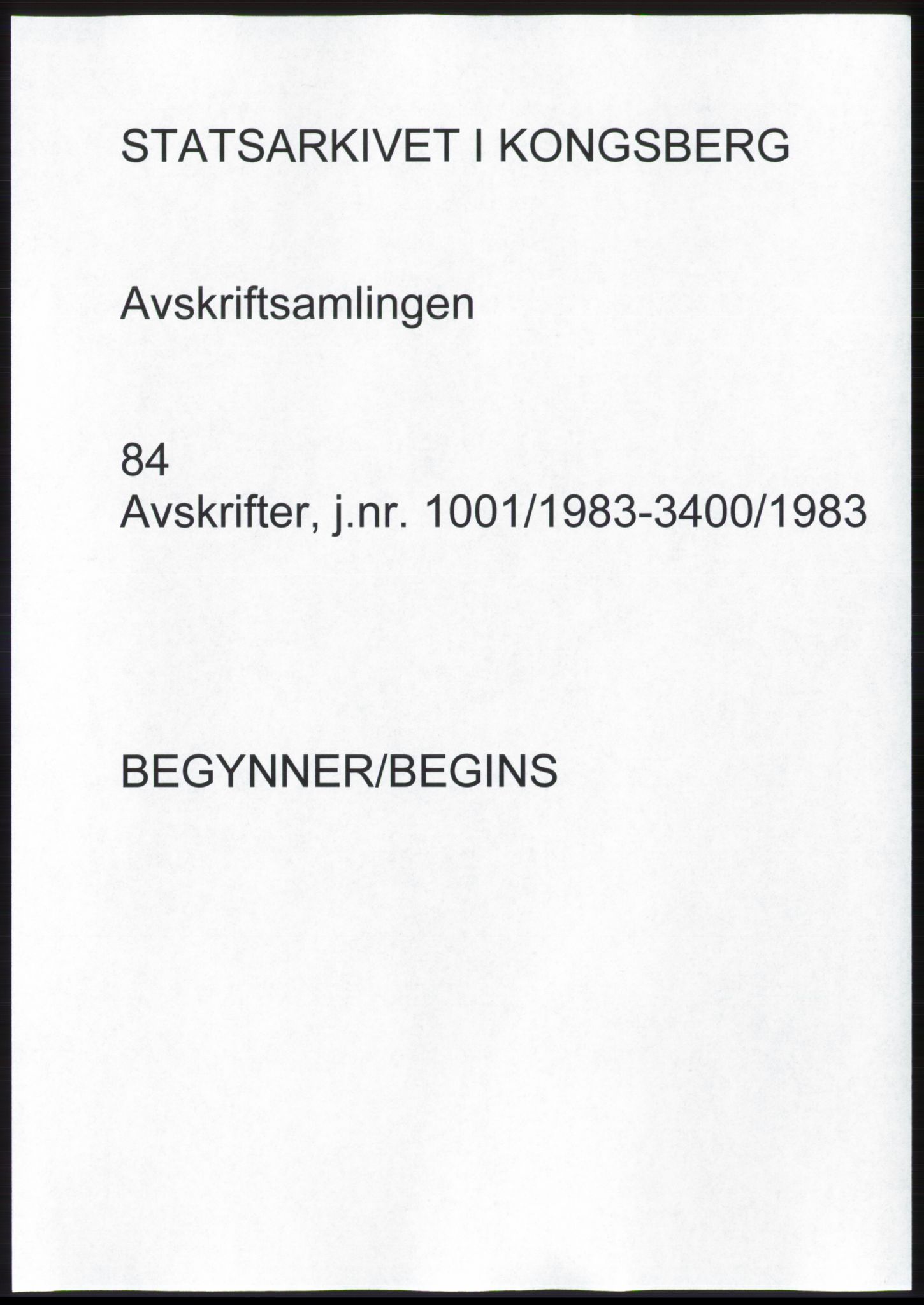 Statsarkivet i Kongsberg, SAKO/A-0001, 1983, s. 1