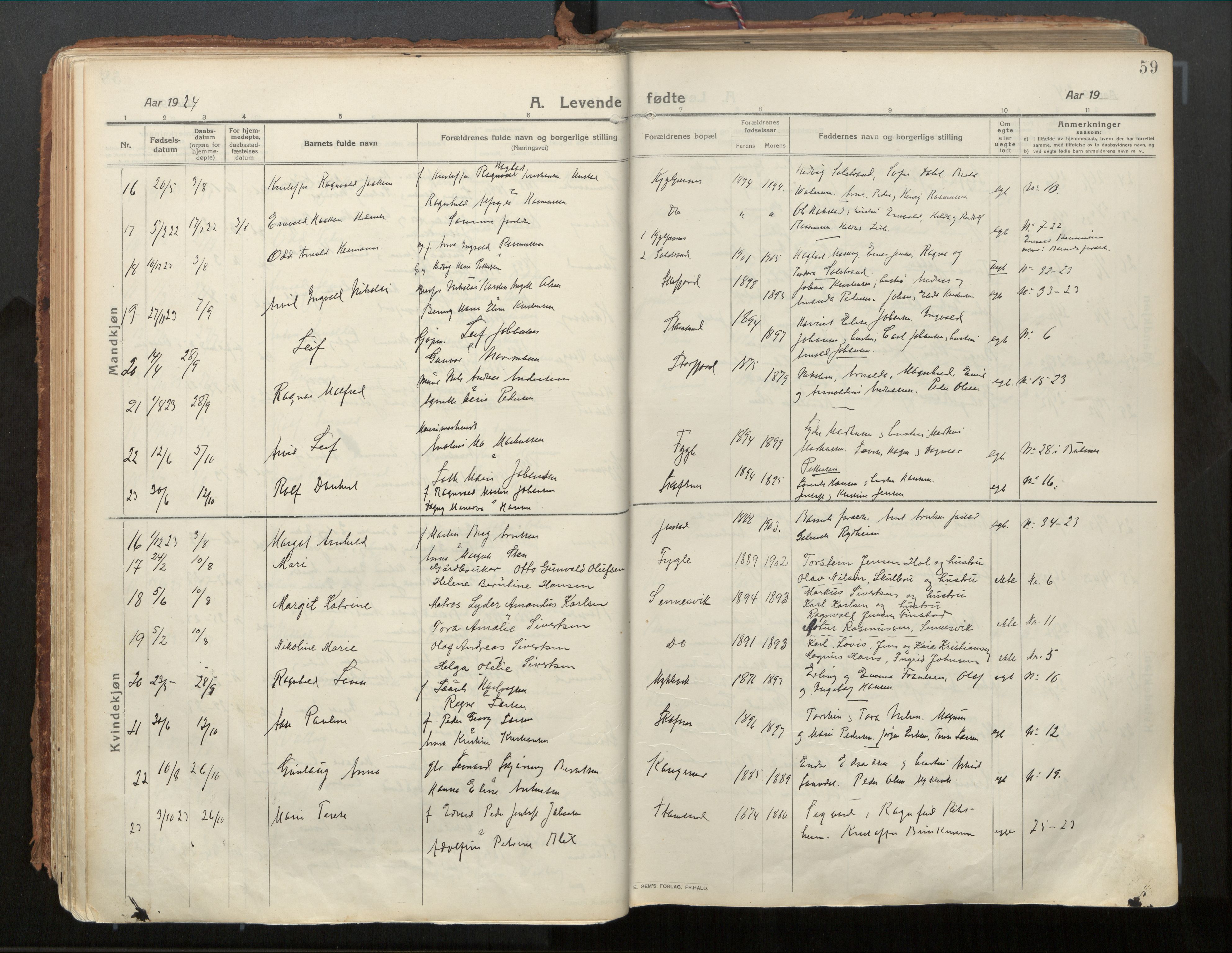 Ministerialprotokoller, klokkerbøker og fødselsregistre - Nordland, AV/SAT-A-1459/882/L1181: Ministerialbok nr. 882A03, 1913-1937, s. 59