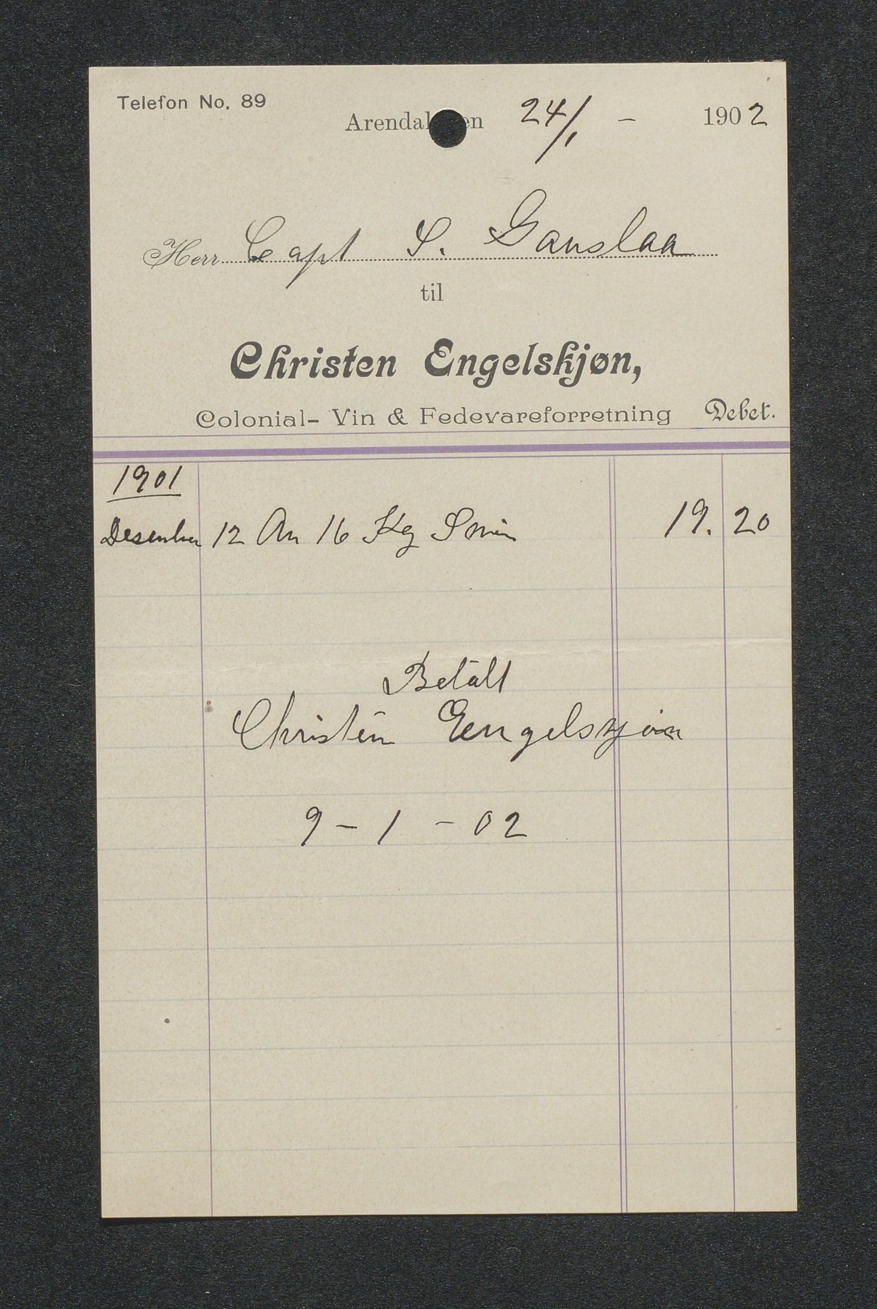 O. Terjesens rederi, AAKS/PA-2525/R/R02/L0002: Regnskapsbilag, 1899-1904