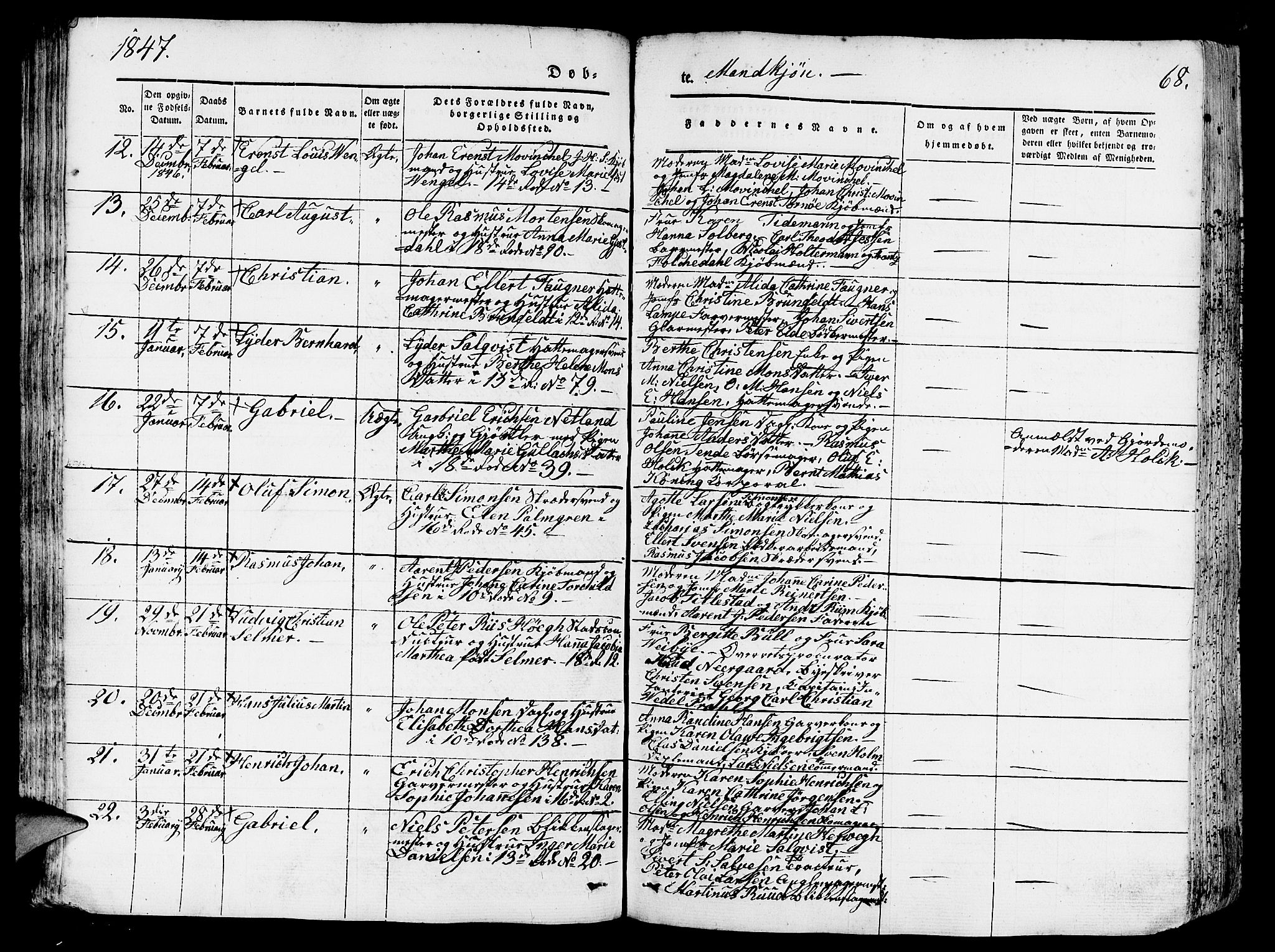 Domkirken sokneprestembete, AV/SAB-A-74801/H/Hab/L0009: Klokkerbok nr. B 2, 1842-1849, s. 68