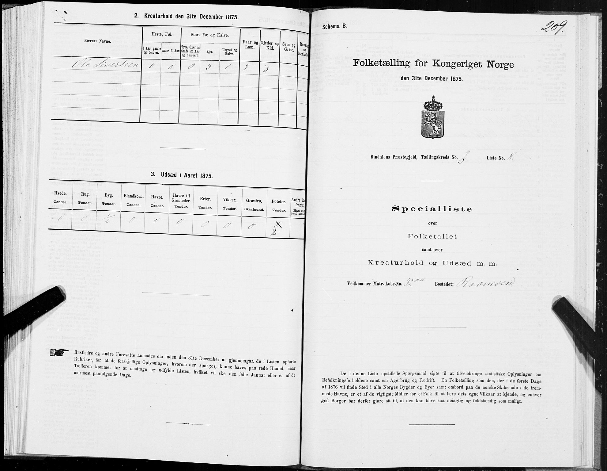 SAT, Folketelling 1875 for 1811P Bindal prestegjeld, 1875, s. 1209