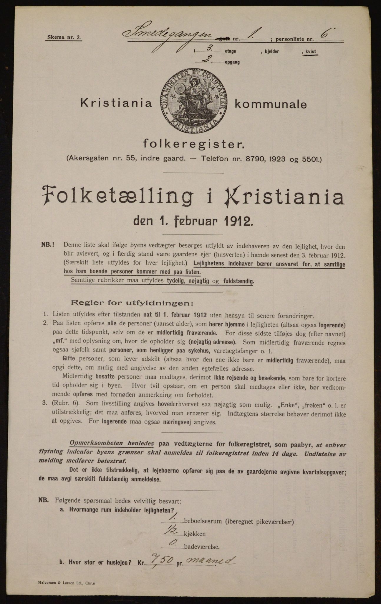 OBA, Kommunal folketelling 1.2.1912 for Kristiania, 1912, s. 97395