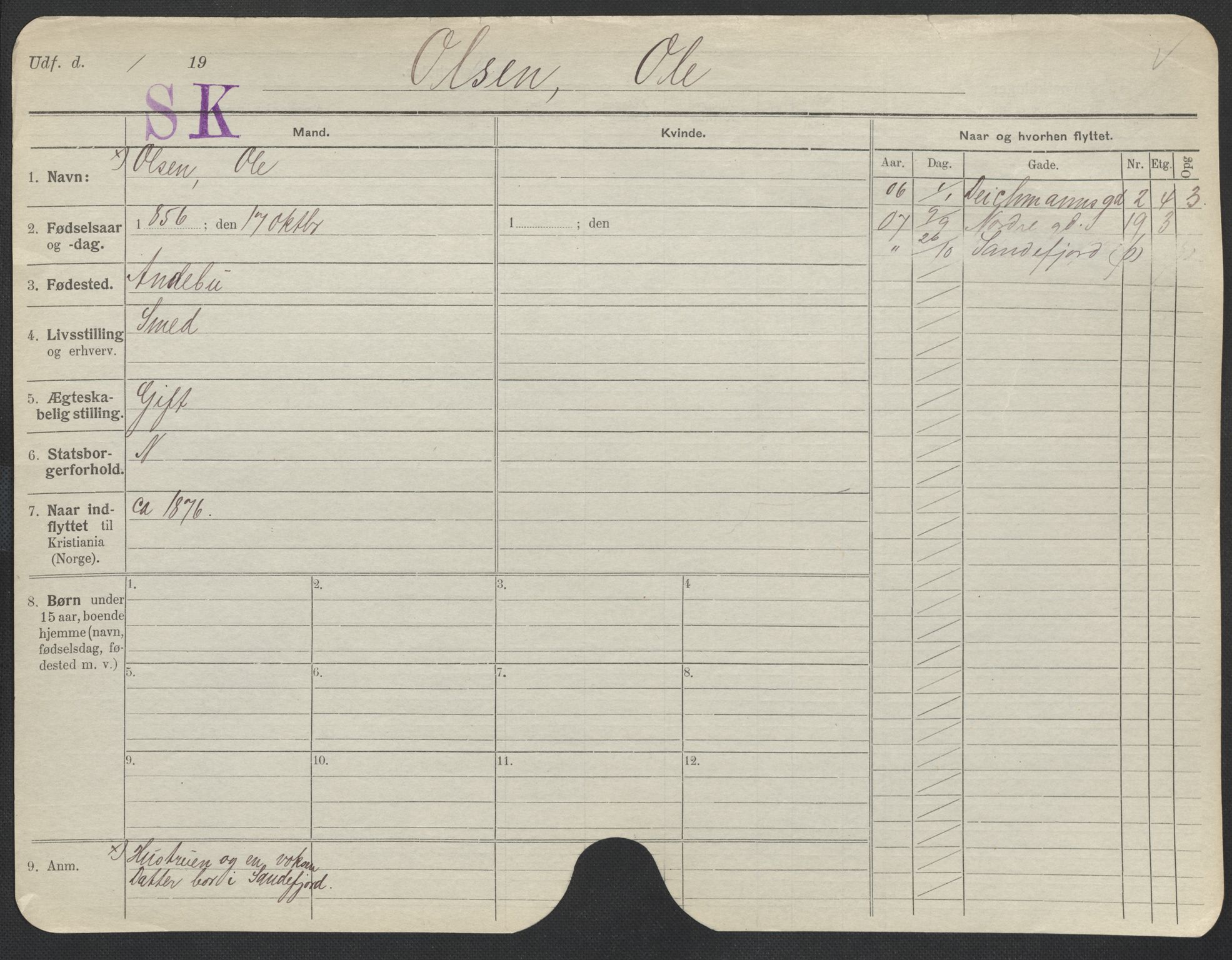 Oslo folkeregister, Registerkort, AV/SAO-A-11715/F/Fa/Fac/L0008: Menn, 1906-1914, s. 1078a