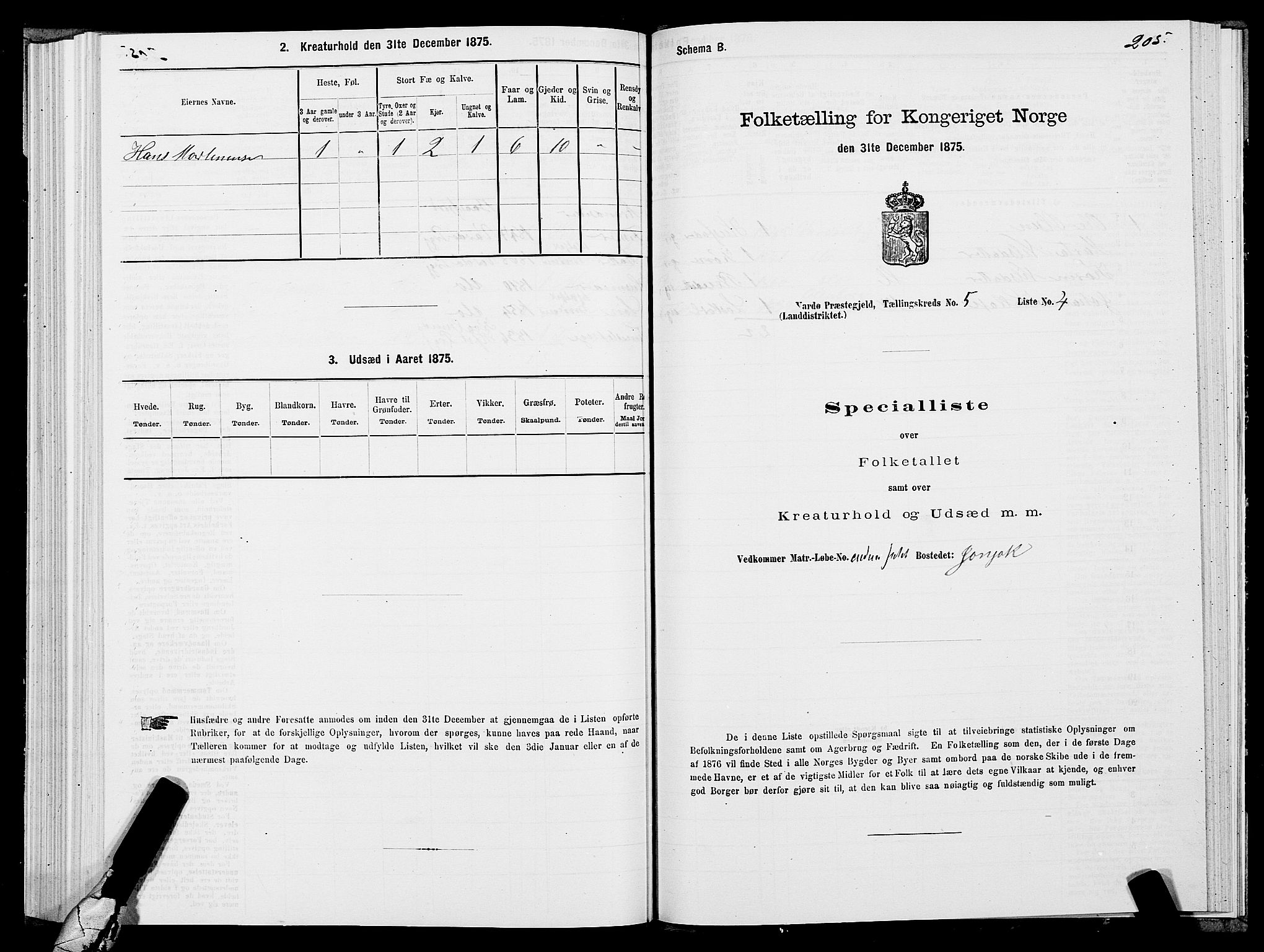 SATØ, Folketelling 1875 for 2028L Vardø prestegjeld, Vardø landsokn, 1875, s. 1205