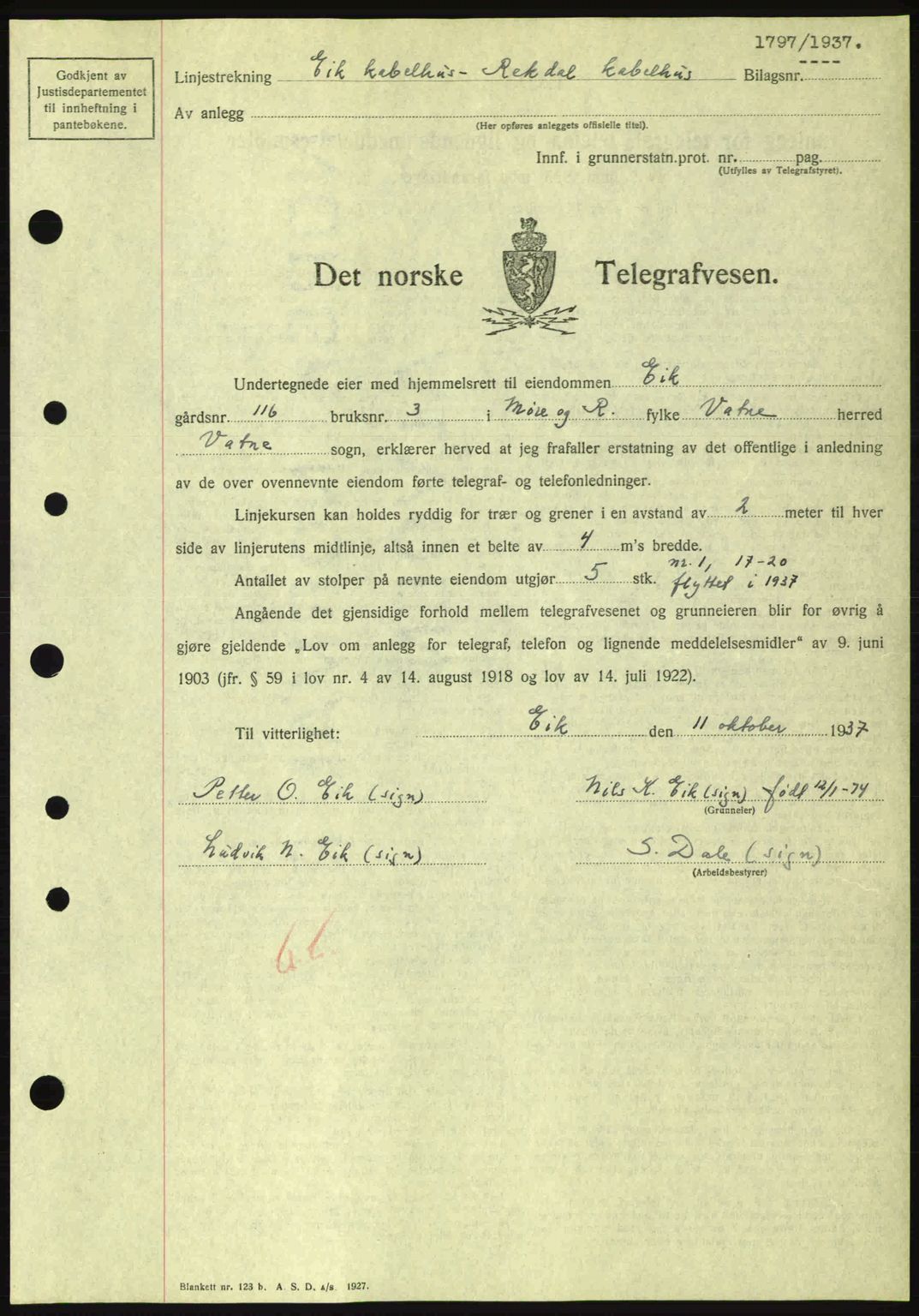 Nordre Sunnmøre sorenskriveri, AV/SAT-A-0006/1/2/2C/2Ca: Pantebok nr. A4, 1937-1938, Dagboknr: 1797/1937