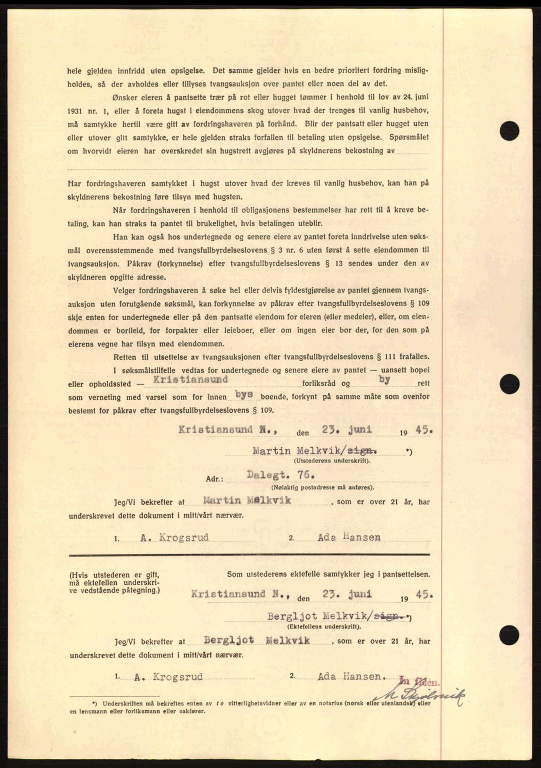 Kristiansund byfogd, AV/SAT-A-4587/A/27: Pantebok nr. 37-38, 1943-1945, Dagboknr: 429/1945
