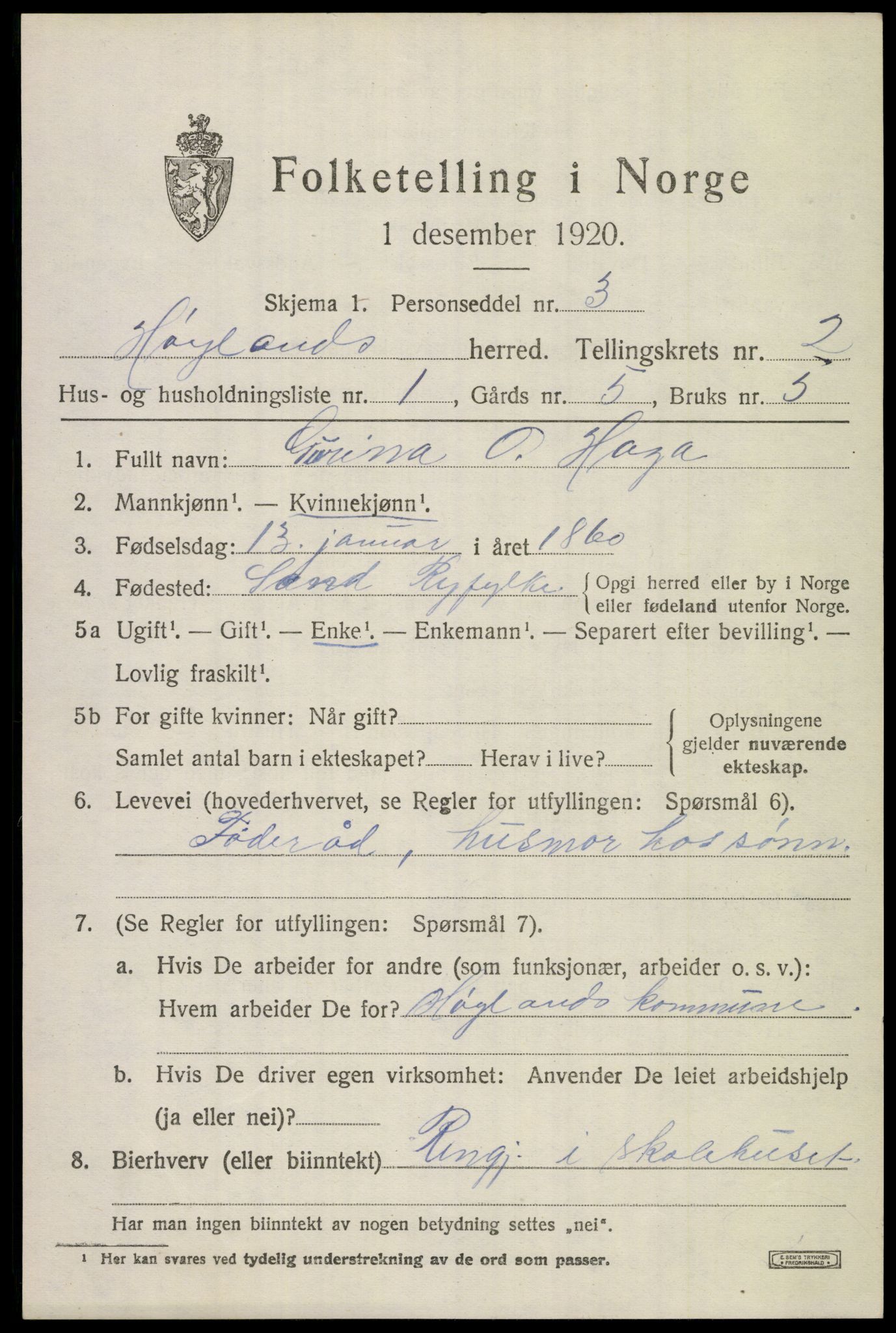 SAST, Folketelling 1920 for 1123 Høyland herred, 1920, s. 2676