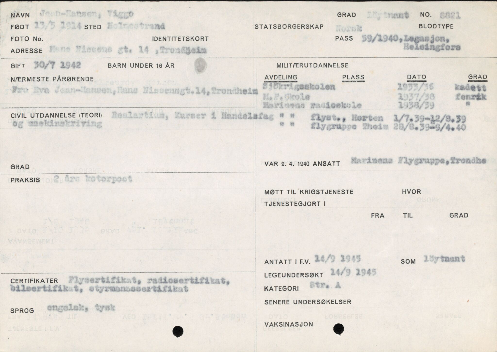 Forsvaret, Forsvarets overkommando/Luftforsvarsstaben, AV/RA-RAFA-4079/P/Pa/L0036: Personellpapirer, 1914, s. 260