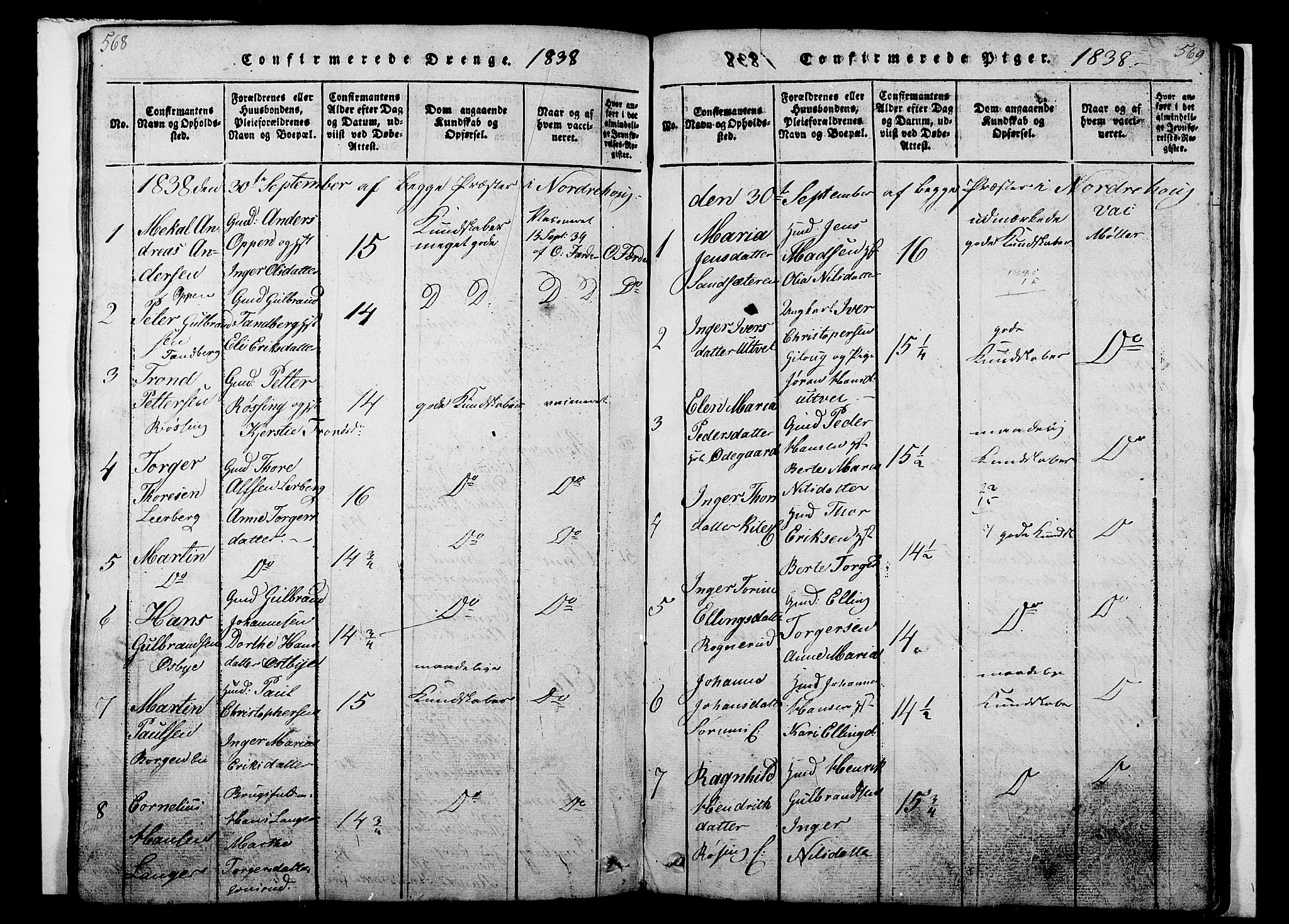 Norderhov kirkebøker, SAKO/A-237/G/Ga/L0003: Klokkerbok nr. I 3 /1, 1814-1876, s. 568-569