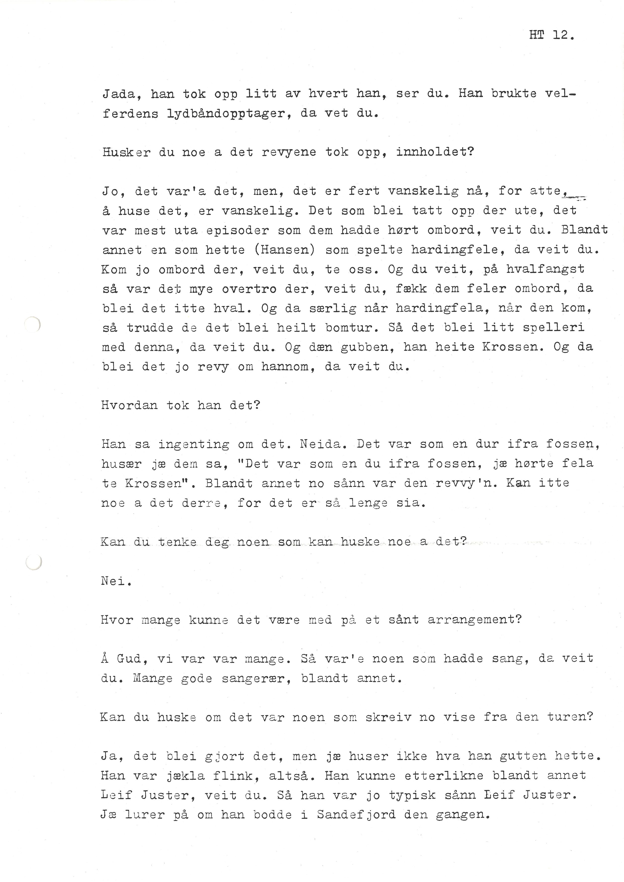 Sa 16 - Folkemusikk fra Vestfold, Gjerdesamlingen, VEMU/A-1868/I/L0001: Informantregister med intervjunedtegnelser, 1979-1986