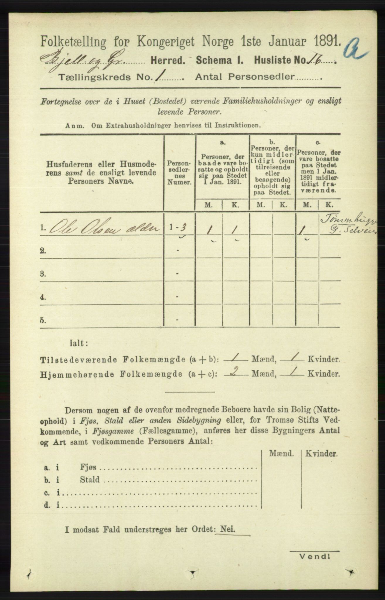 RA, Folketelling 1891 for 1024 Bjelland og Grindheim herred, 1891, s. 38