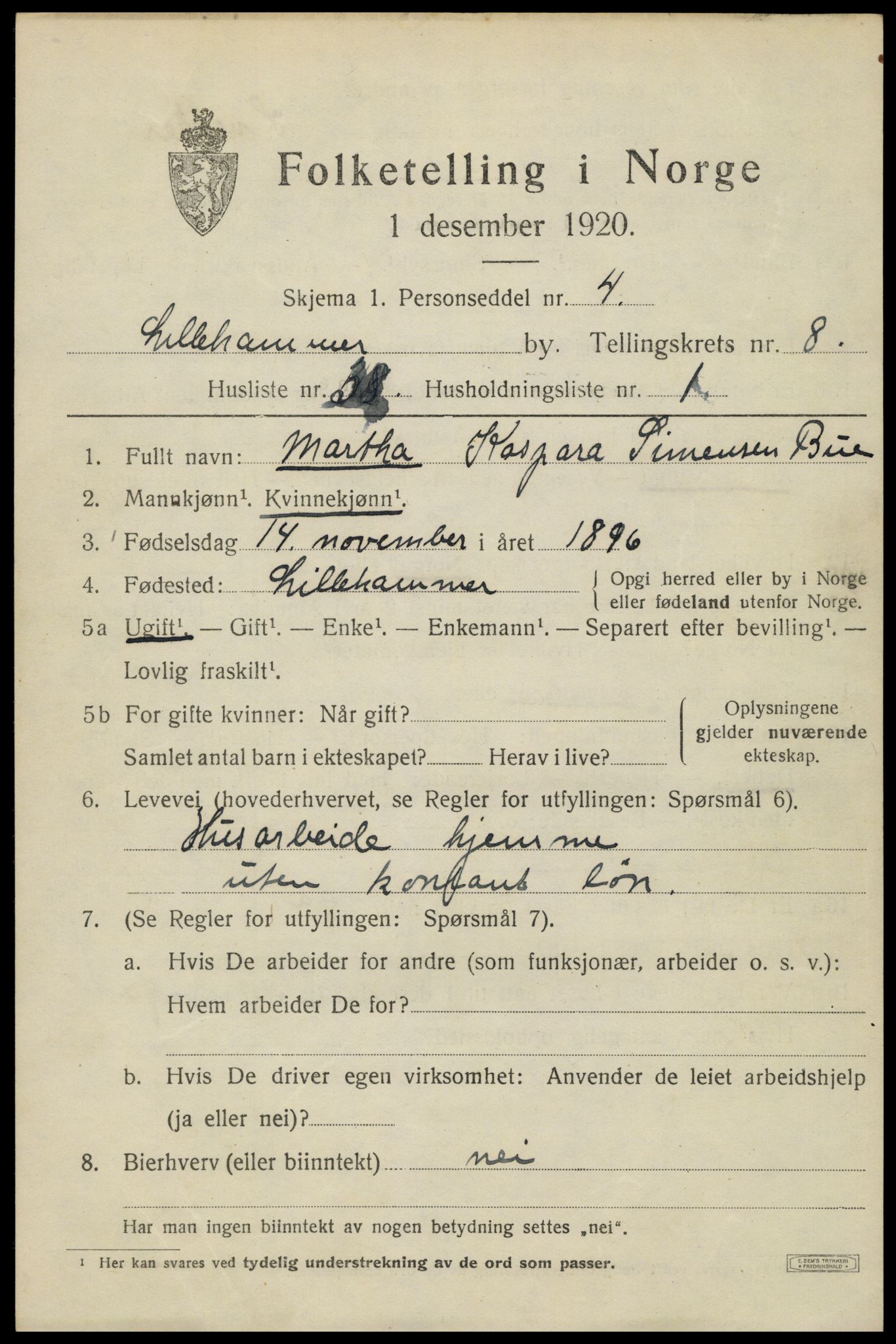 SAH, Folketelling 1920 for 0501 Lillehammer kjøpstad, 1920, s. 11276