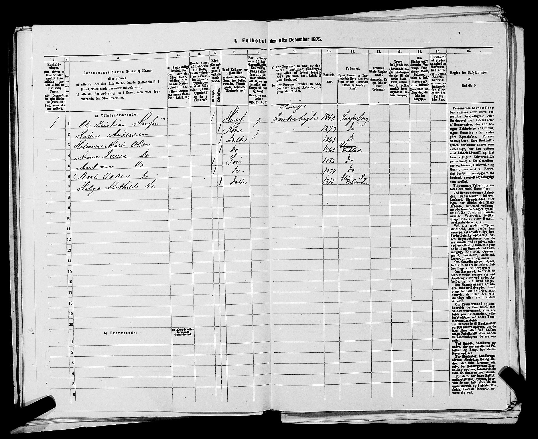 RA, Folketelling 1875 for 0132L Fredrikstad prestegjeld, Glemmen sokn, 1875, s. 989