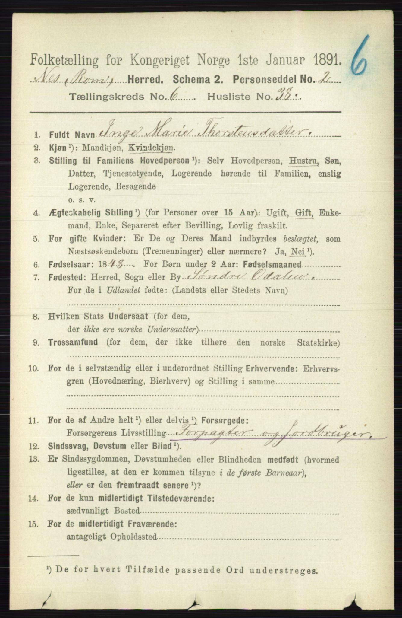 RA, Folketelling 1891 for 0236 Nes herred, 1891, s. 3618