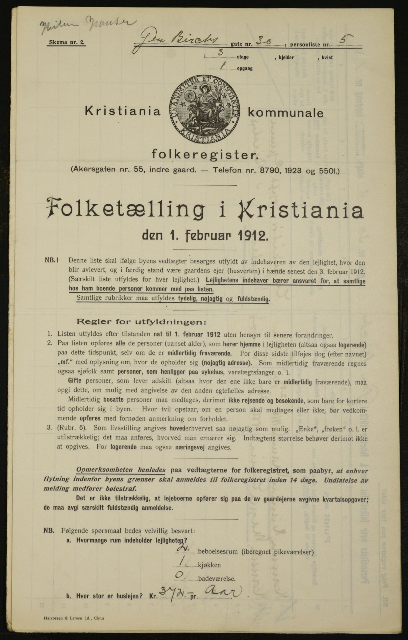 OBA, Kommunal folketelling 1.2.1912 for Kristiania, 1912, s. 28909