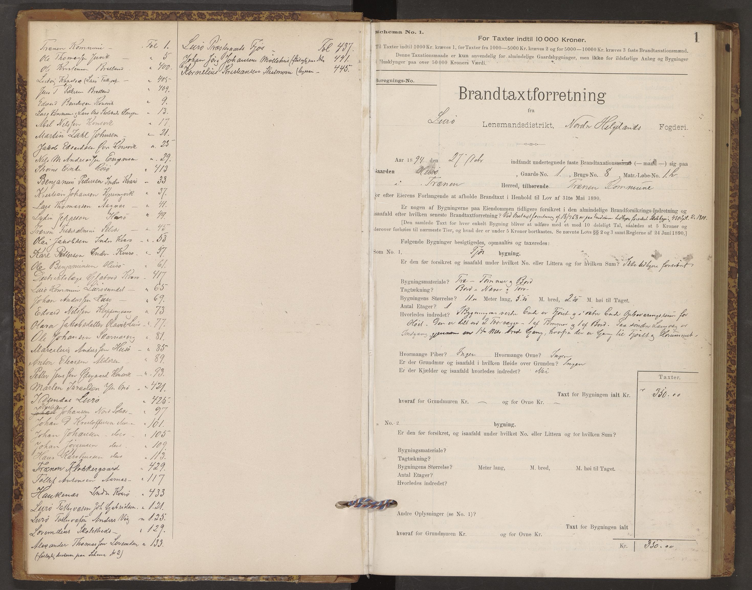 Norges Brannkasse Lurøy, AV/SAT-A-5577/Fb/L0001: Branntakstprotokoll, 1894-1907