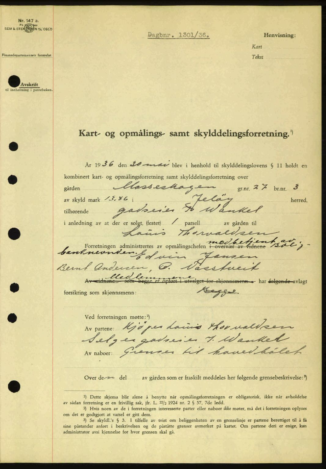 Moss sorenskriveri, SAO/A-10168: Pantebok nr. A1, 1936-1936, Dagboknr: 1301/1936