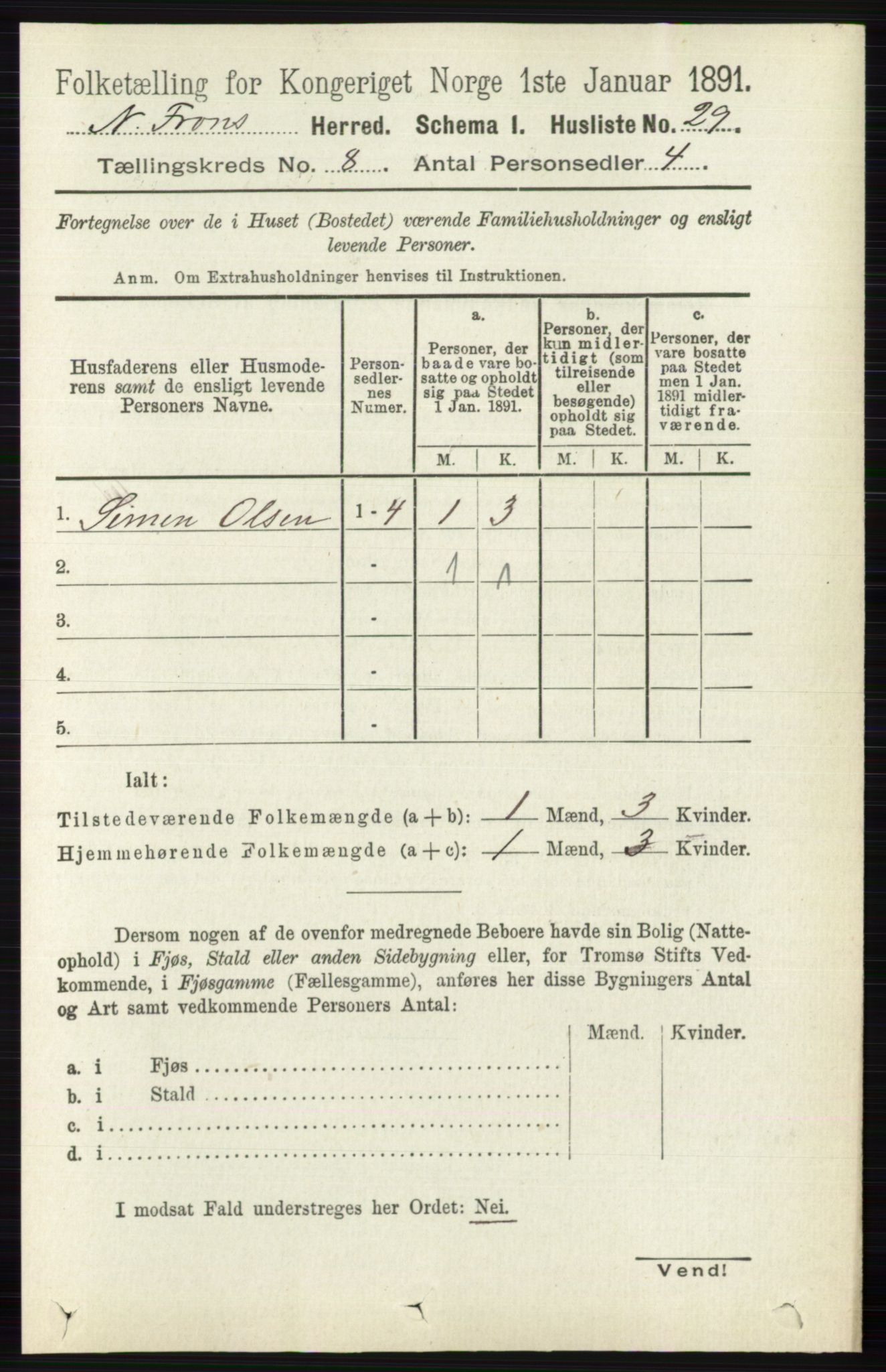 RA, Folketelling 1891 for 0518 Nord-Fron herred, 1891, s. 3415