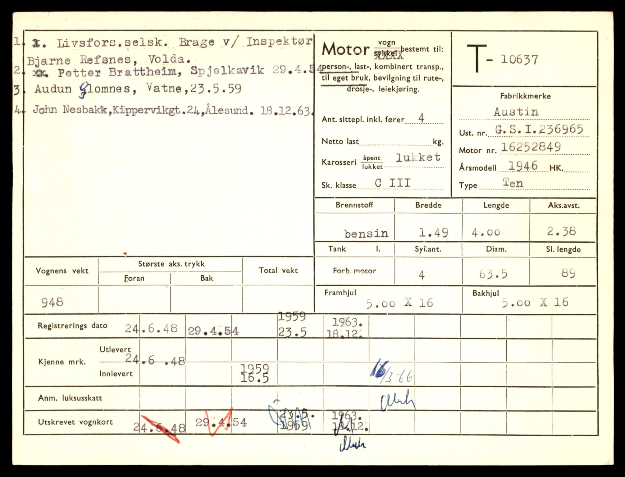 Møre og Romsdal vegkontor - Ålesund trafikkstasjon, AV/SAT-A-4099/F/Fe/L0022: Registreringskort for kjøretøy T 10584 - T 10694, 1927-1998, s. 1631