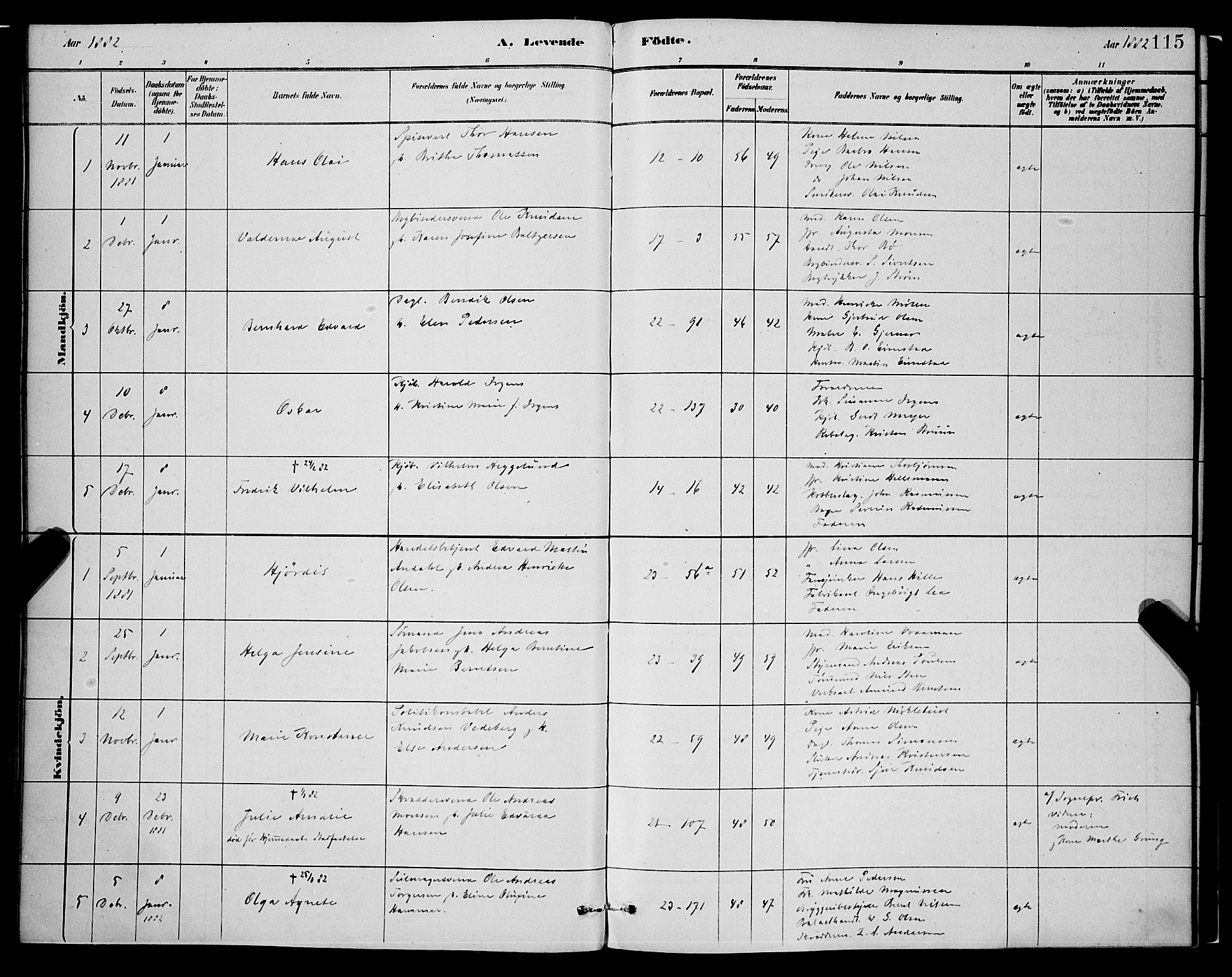 Korskirken sokneprestembete, SAB/A-76101/H/Hab: Klokkerbok nr. B 8, 1878-1887, s. 115