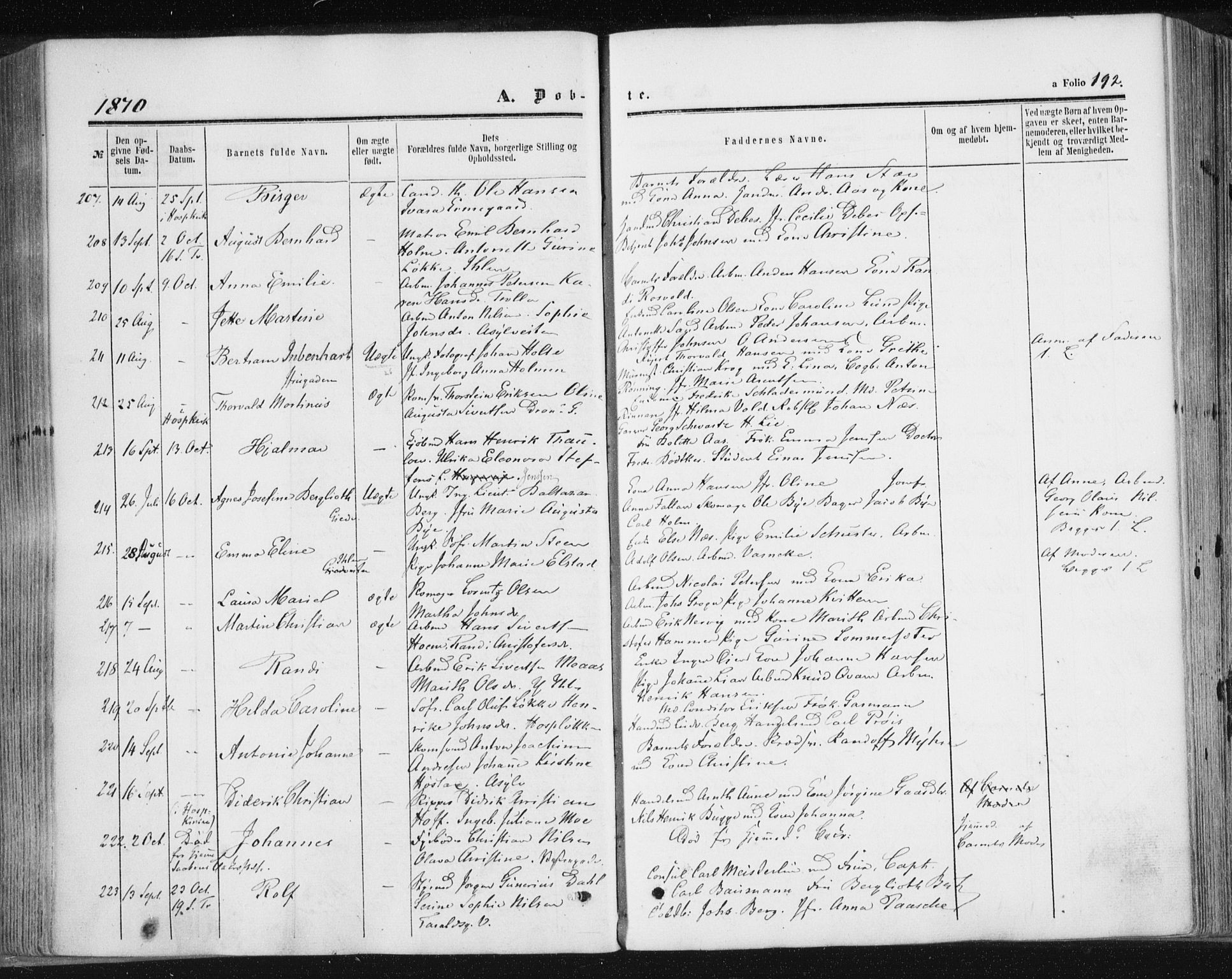 Ministerialprotokoller, klokkerbøker og fødselsregistre - Sør-Trøndelag, SAT/A-1456/602/L0115: Ministerialbok nr. 602A13, 1860-1872, s. 192