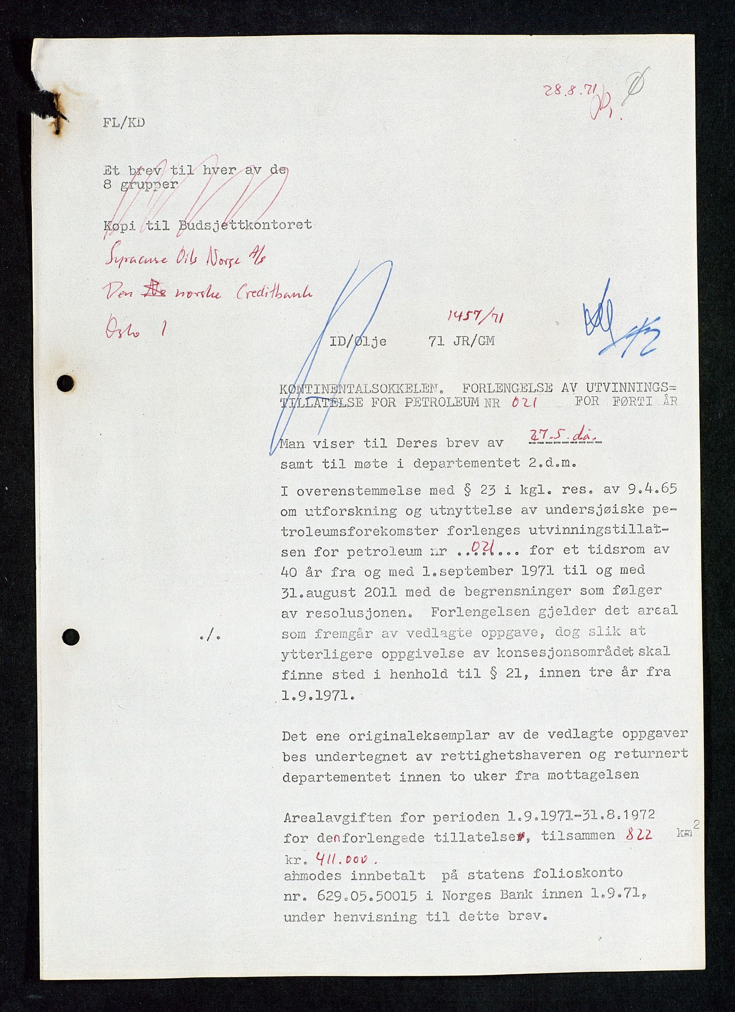 Industridepartementet, Oljekontoret, AV/SAST-A-101348/Da/L0004: Arkivnøkkel 711 - 712 Utvinningstillatelser, 1970-1971, s. 240