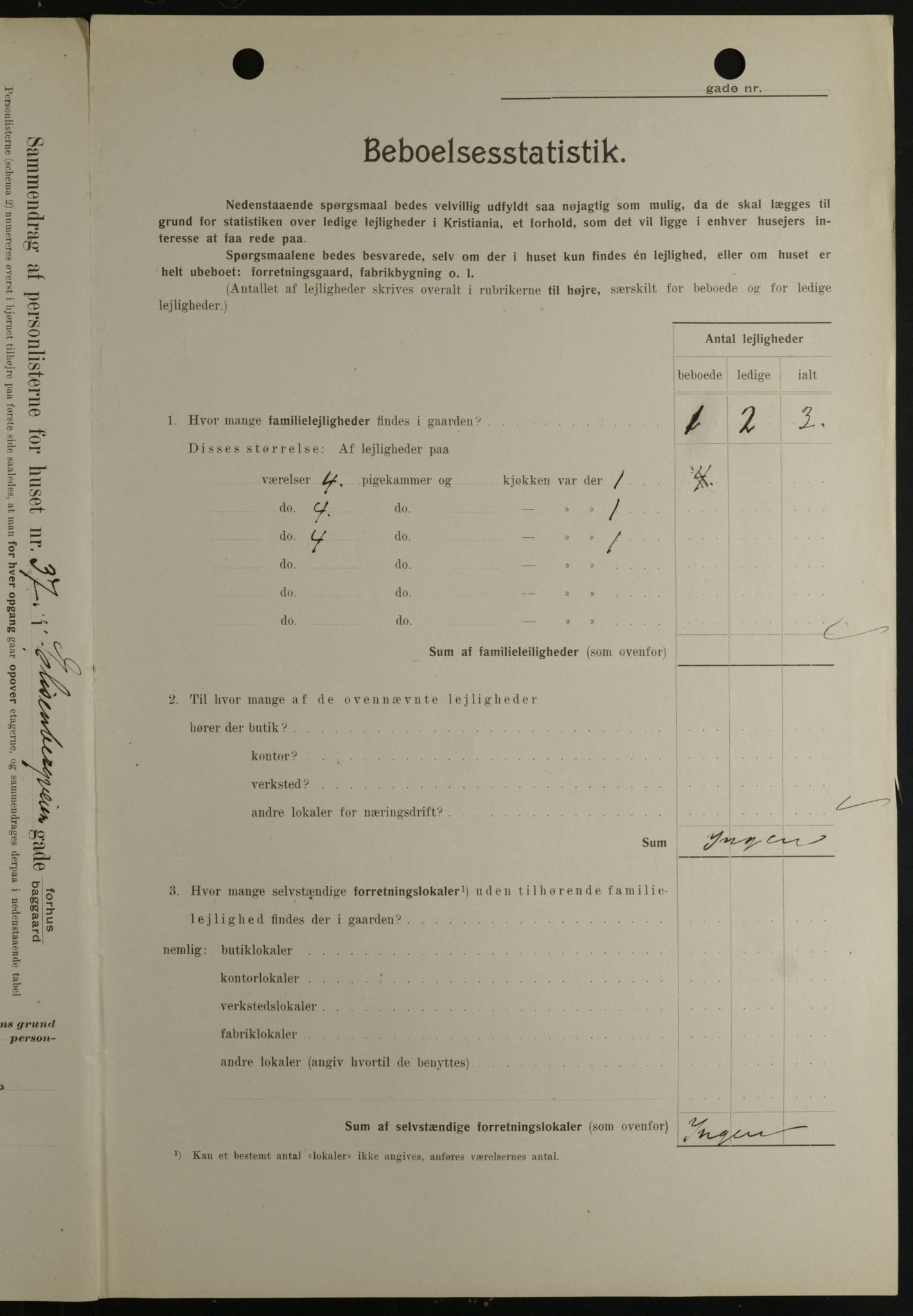 OBA, Kommunal folketelling 1.2.1908 for Kristiania kjøpstad, 1908, s. 19009