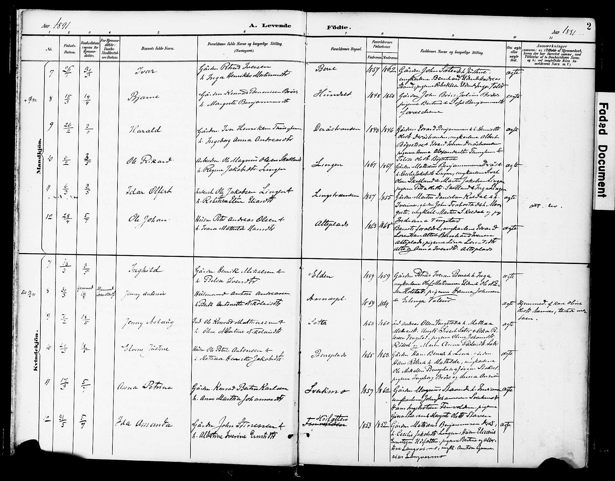 Ministerialprotokoller, klokkerbøker og fødselsregistre - Nord-Trøndelag, SAT/A-1458/742/L0409: Ministerialbok nr. 742A02, 1891-1905, s. 2