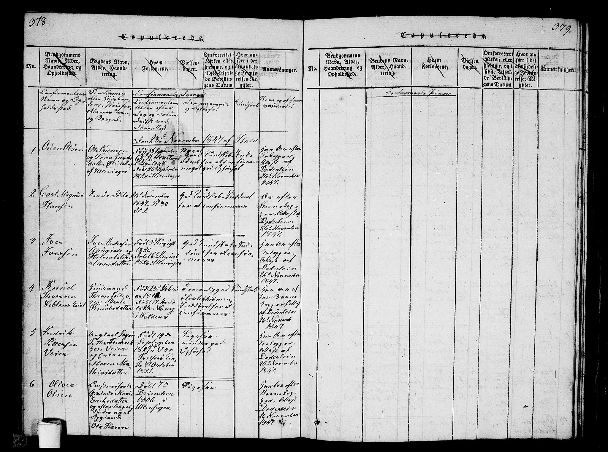 Kristiania tukthusprest Kirkebøker, AV/SAO-A-10881/G/Ga/L0001: Klokkerbok nr. 1, 1818-1857, s. 378-379