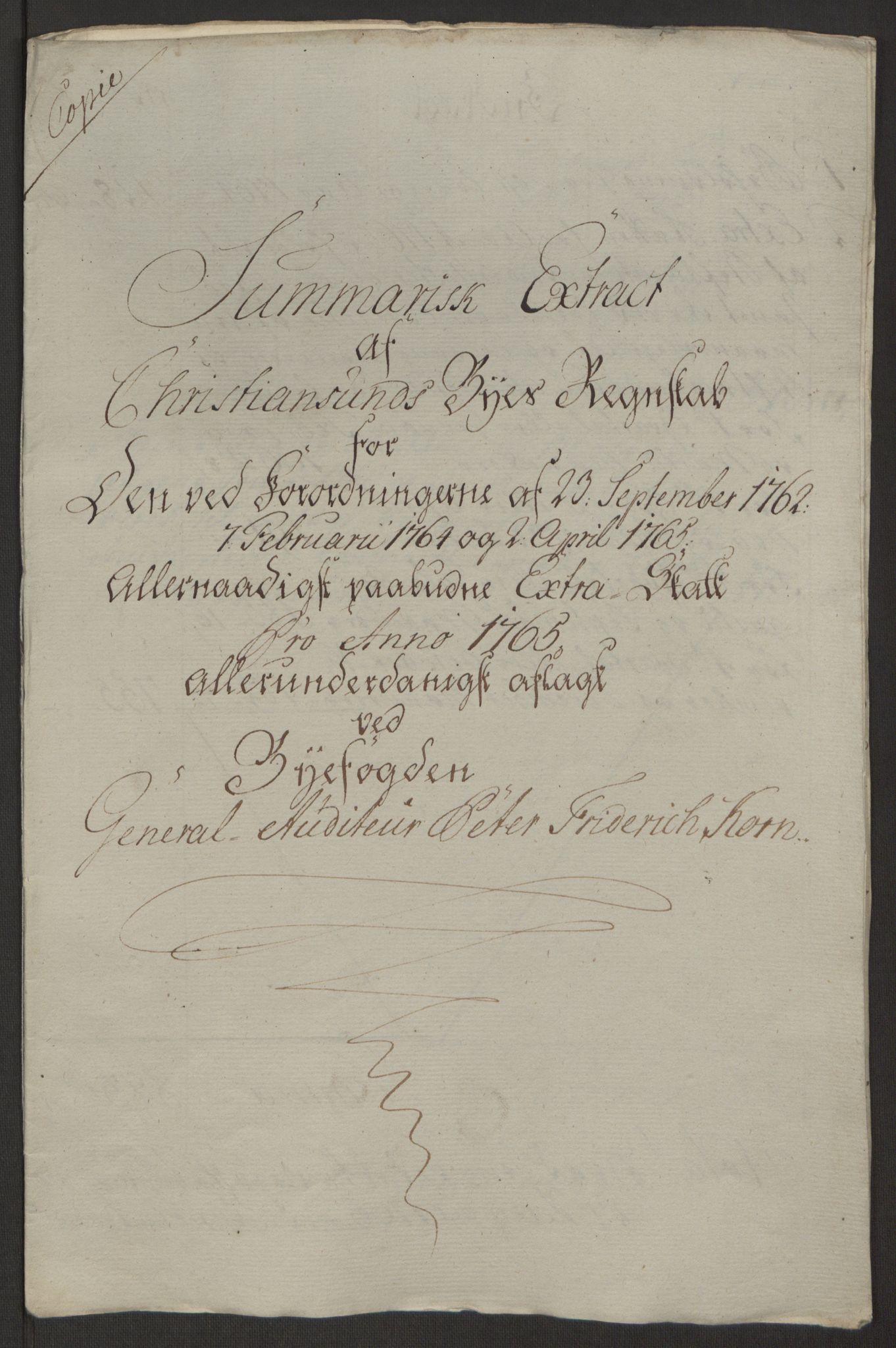 Rentekammeret inntil 1814, Reviderte regnskaper, Byregnskaper, AV/RA-EA-4066/R/Rr/L0495/0004: [R1] Kontribusjonsregnskap / Ekstraskatt, 1762-1772, s. 58